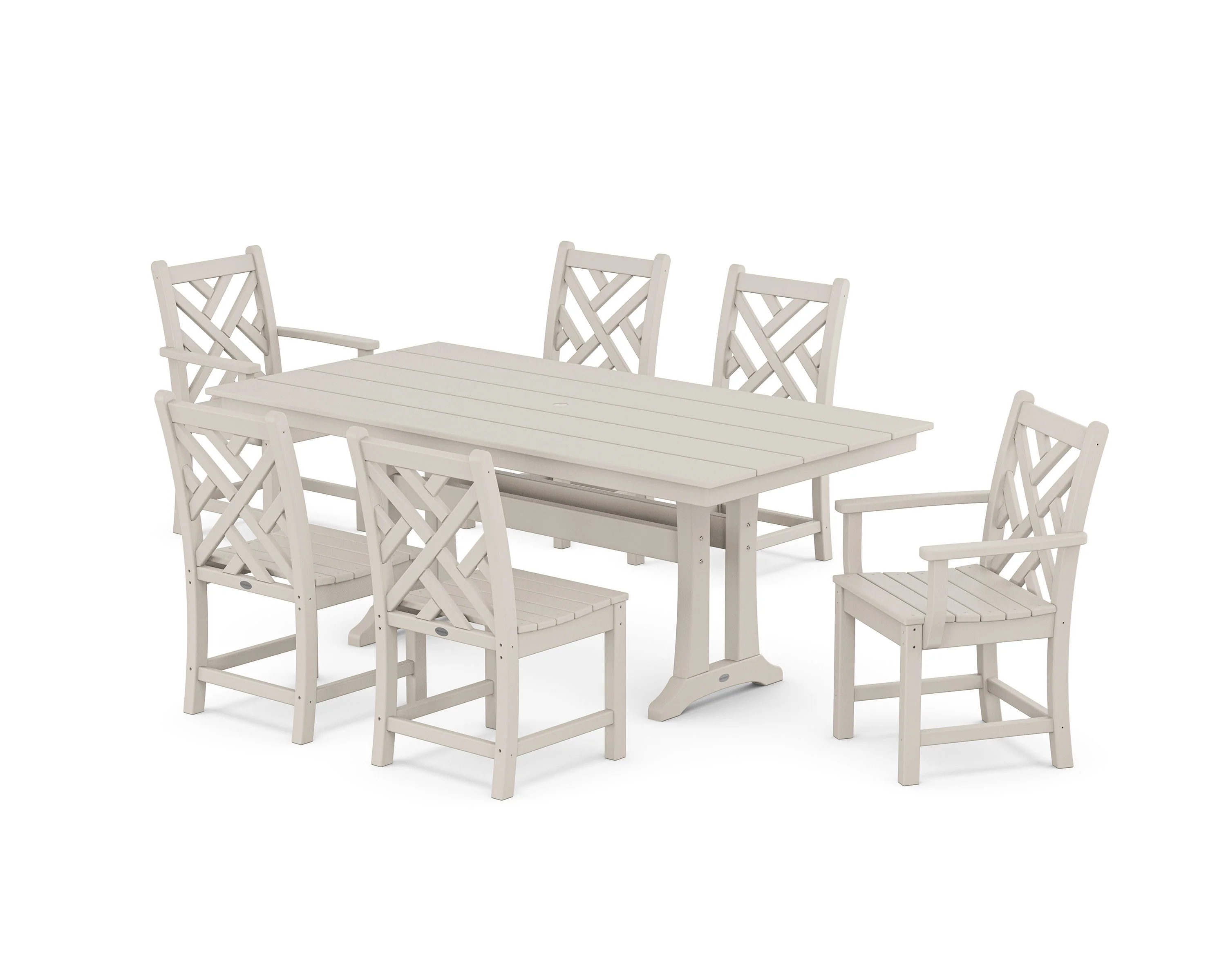 Chippendale 7-Piece Farmhouse Trestle Dining Set - Image 6
