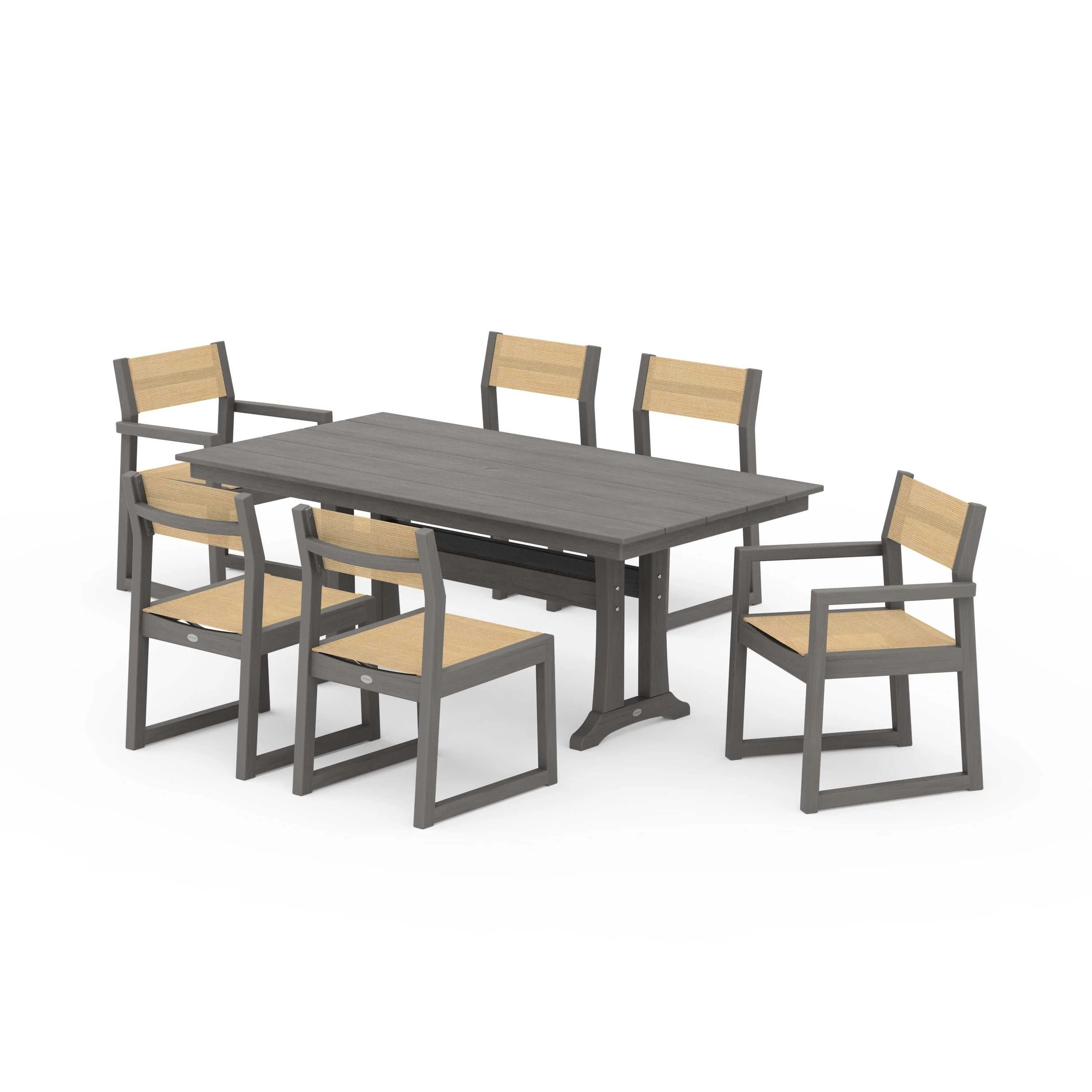 EDGE Sling 7-Piece Farmhouse Trestle Dining Set - Image 100