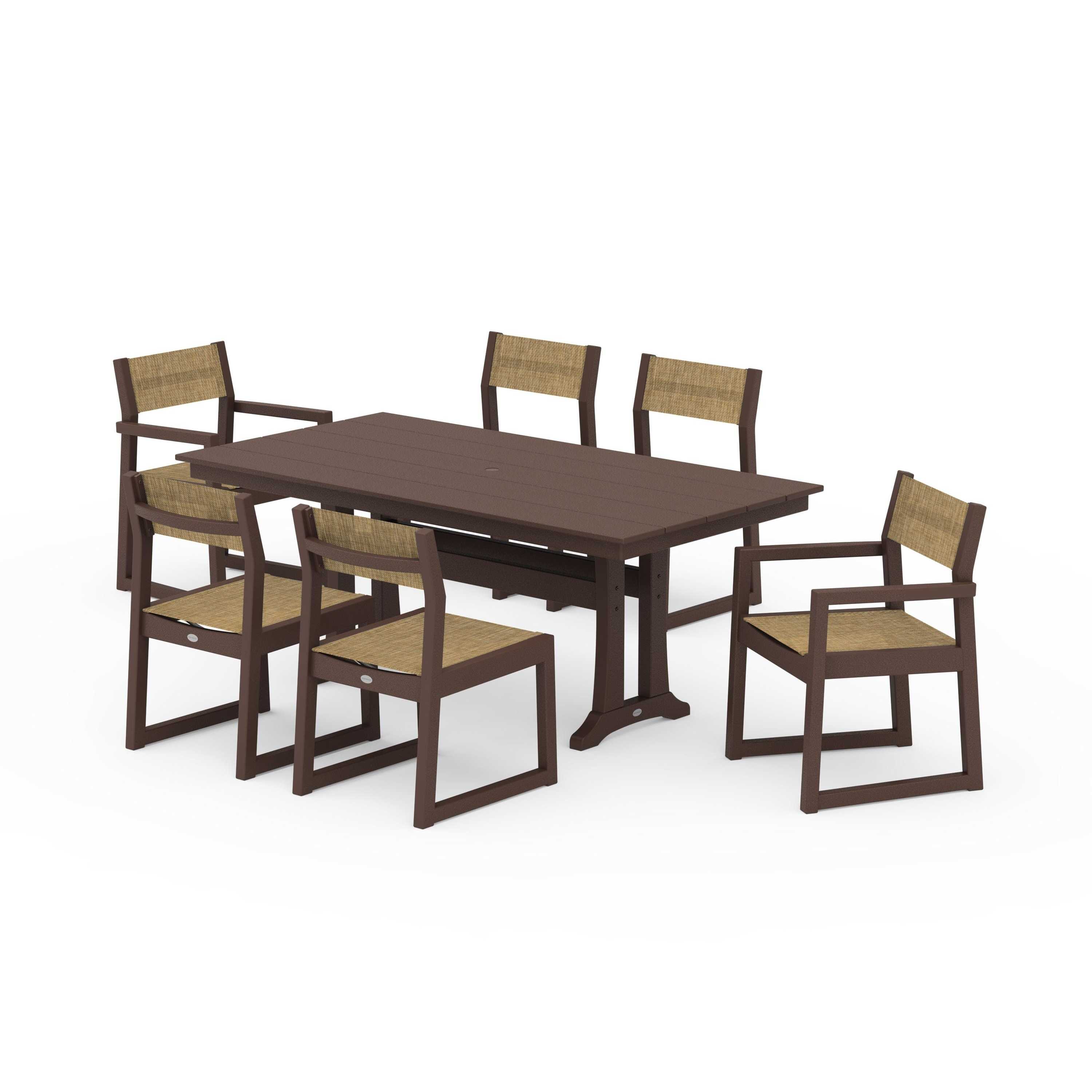 EDGE Sling 7-Piece Farmhouse Trestle Dining Set - Image 101