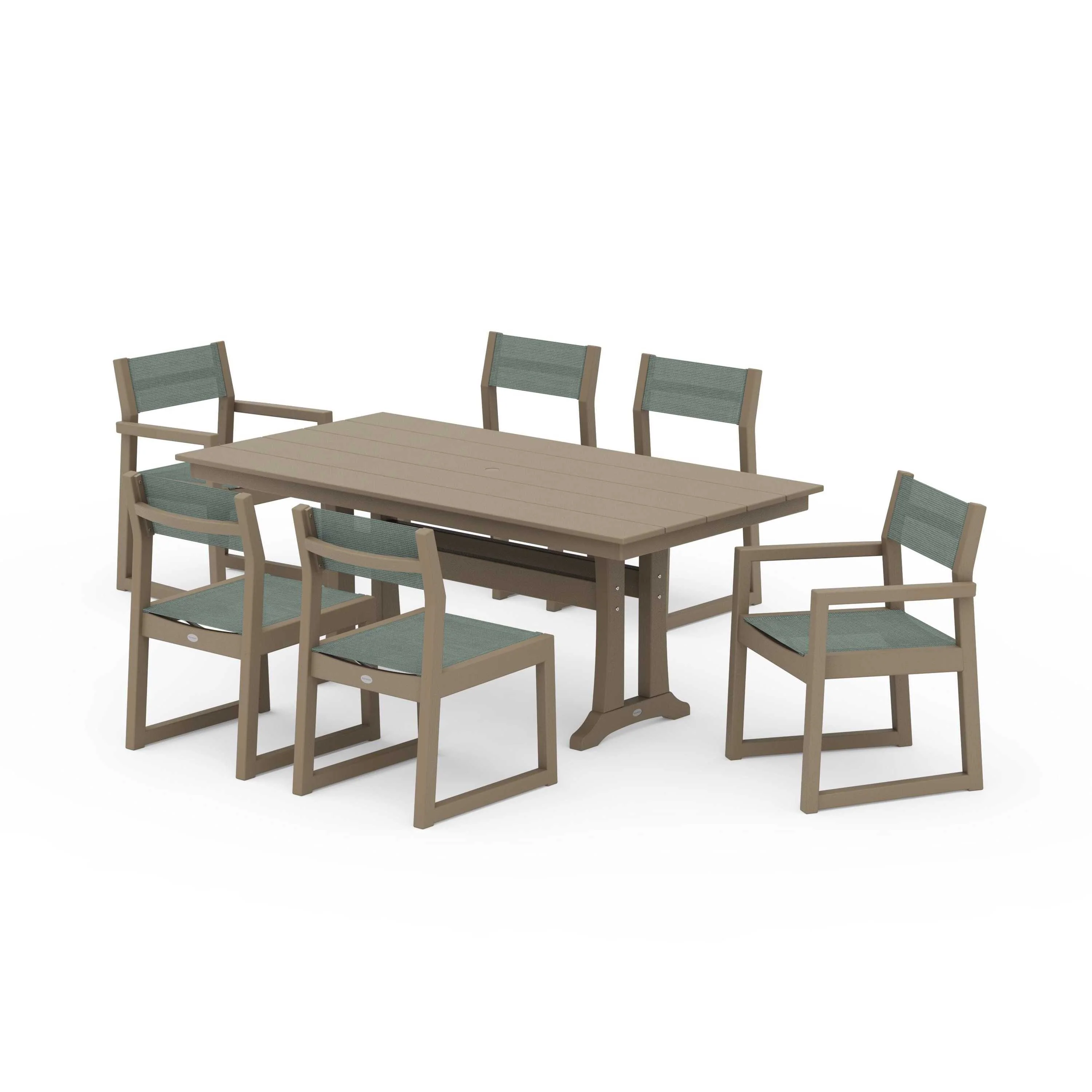 EDGE Sling 7-Piece Farmhouse Trestle Dining Set - Image 102