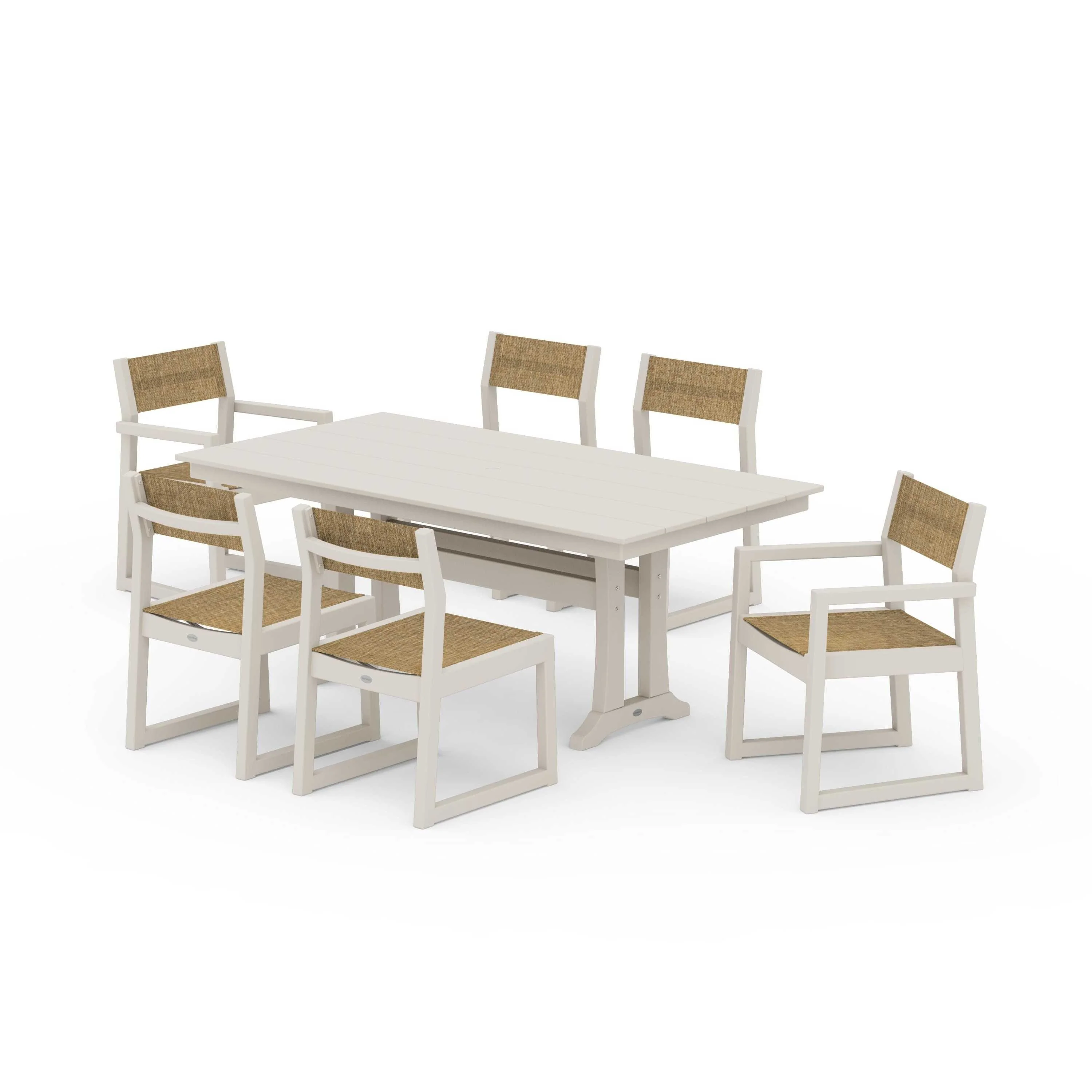 EDGE Sling 7-Piece Farmhouse Trestle Dining Set - Image 104