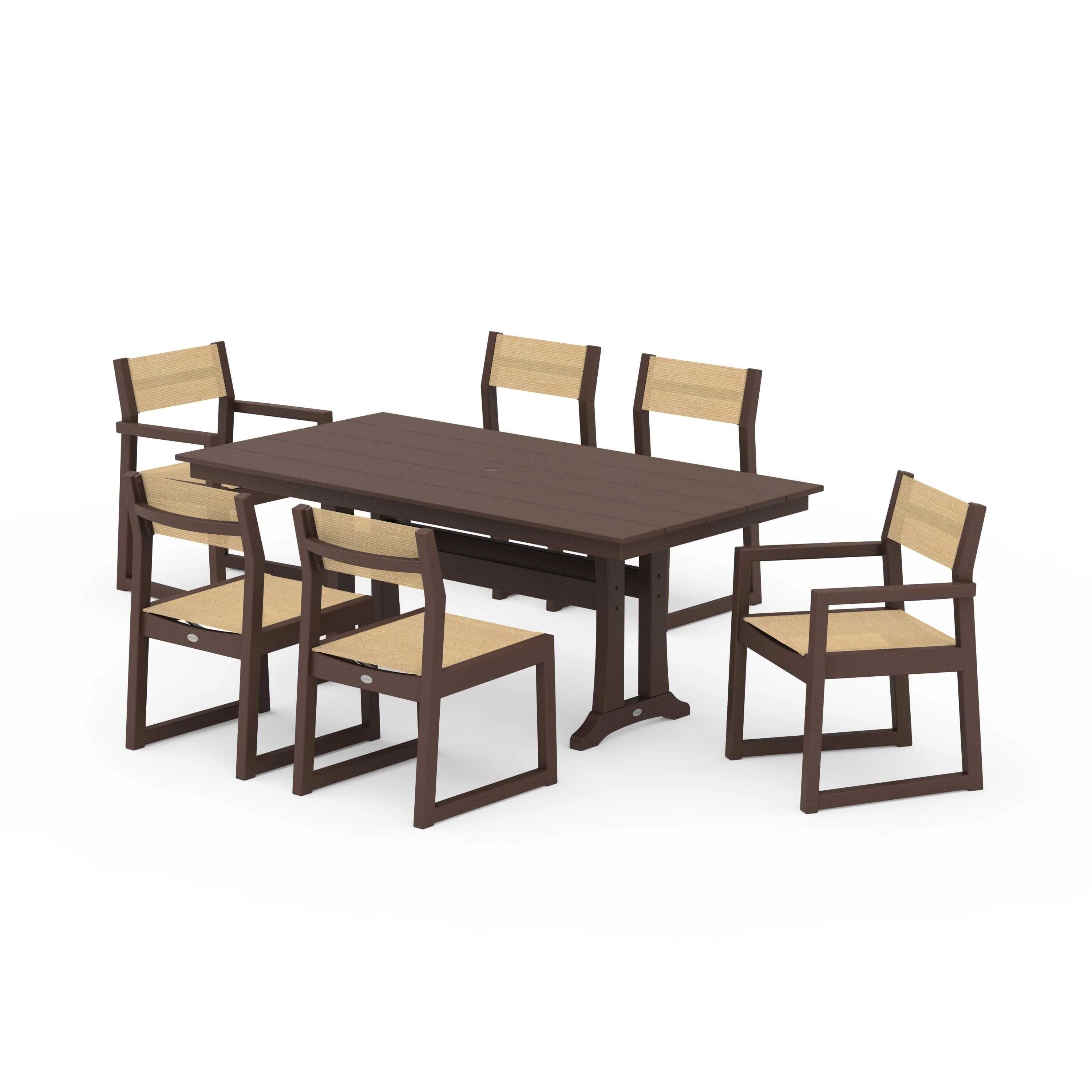 EDGE Sling 7-Piece Farmhouse Trestle Dining Set - Image 106