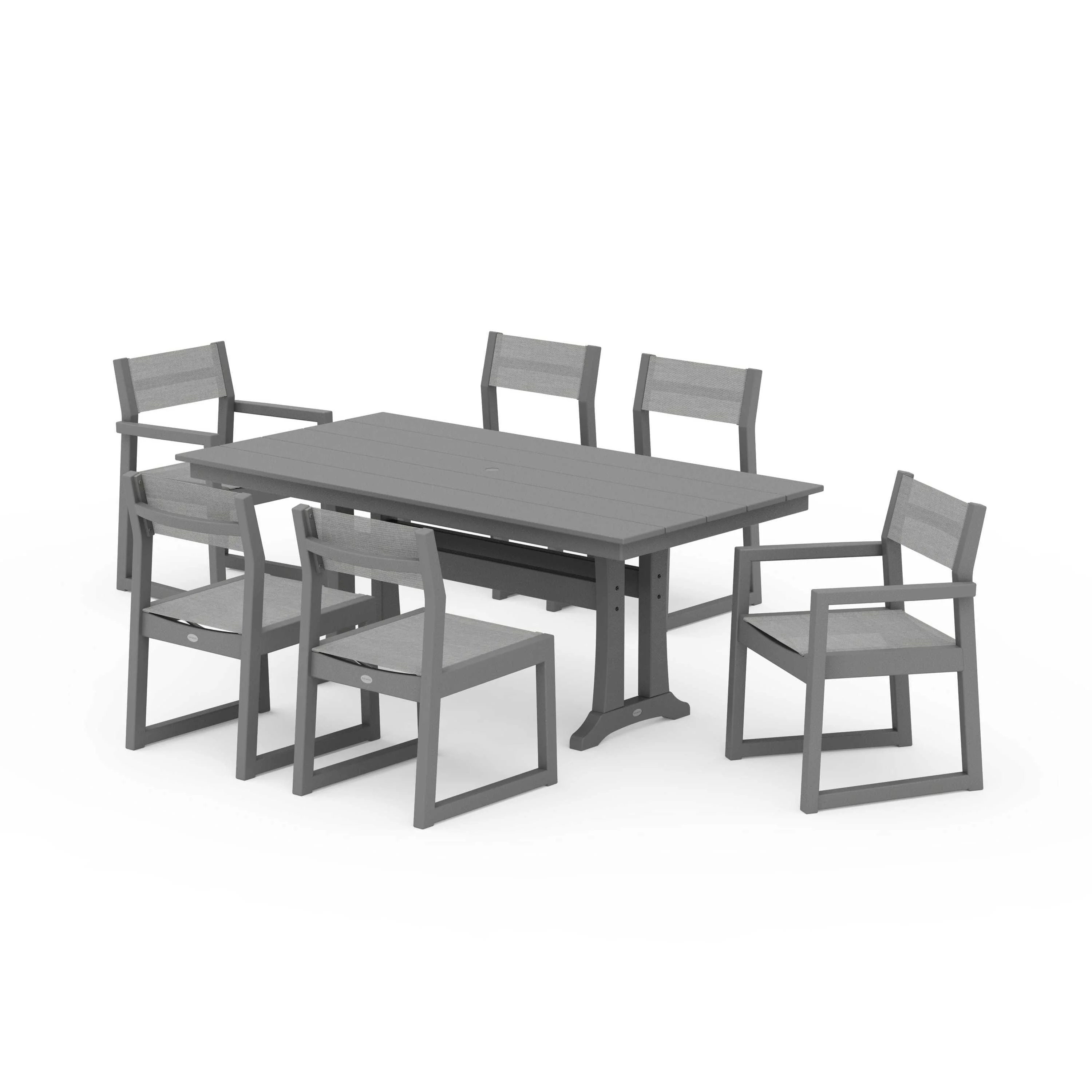 EDGE Sling 7-Piece Farmhouse Trestle Dining Set - Image 109