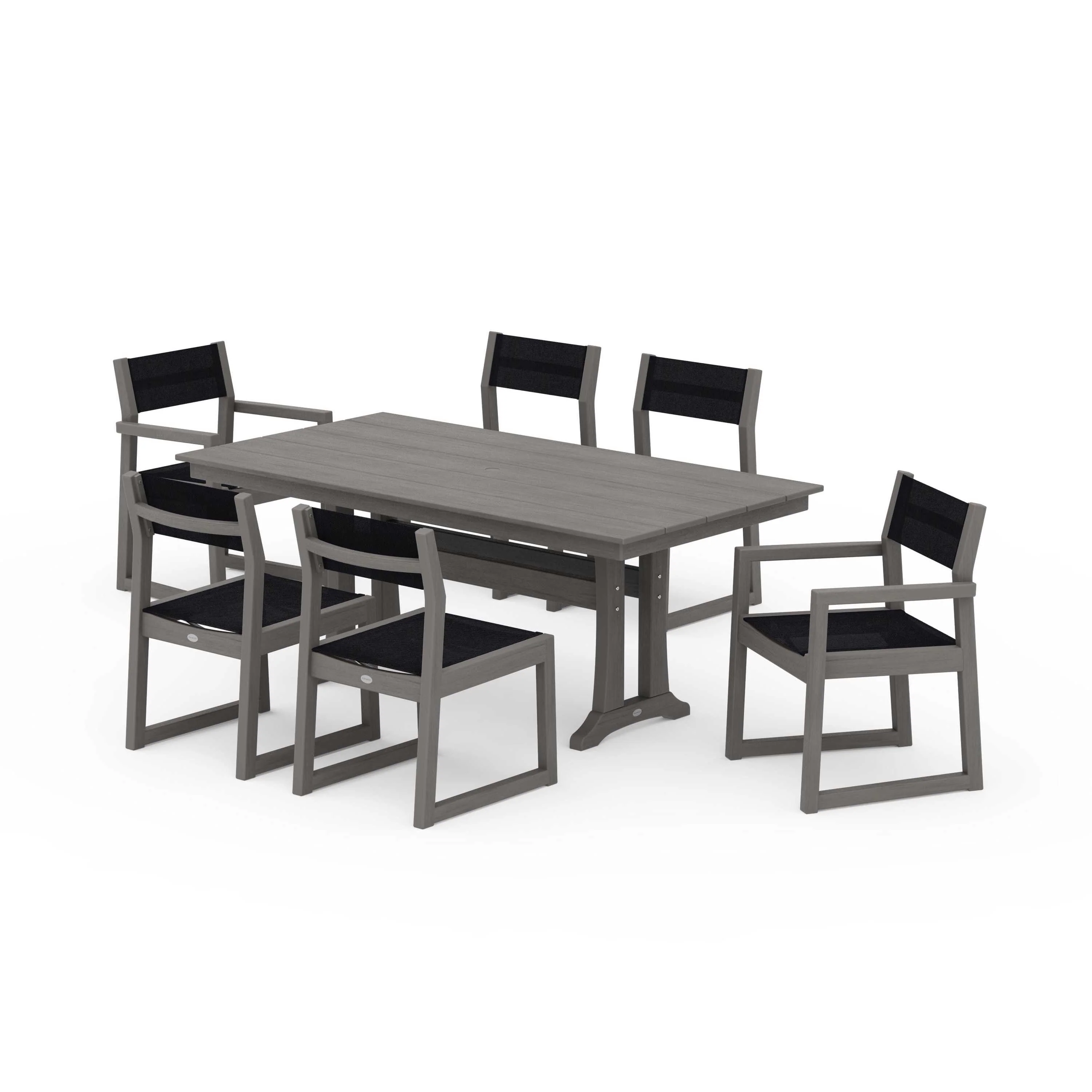 EDGE Sling 7-Piece Farmhouse Trestle Dining Set - Image 110