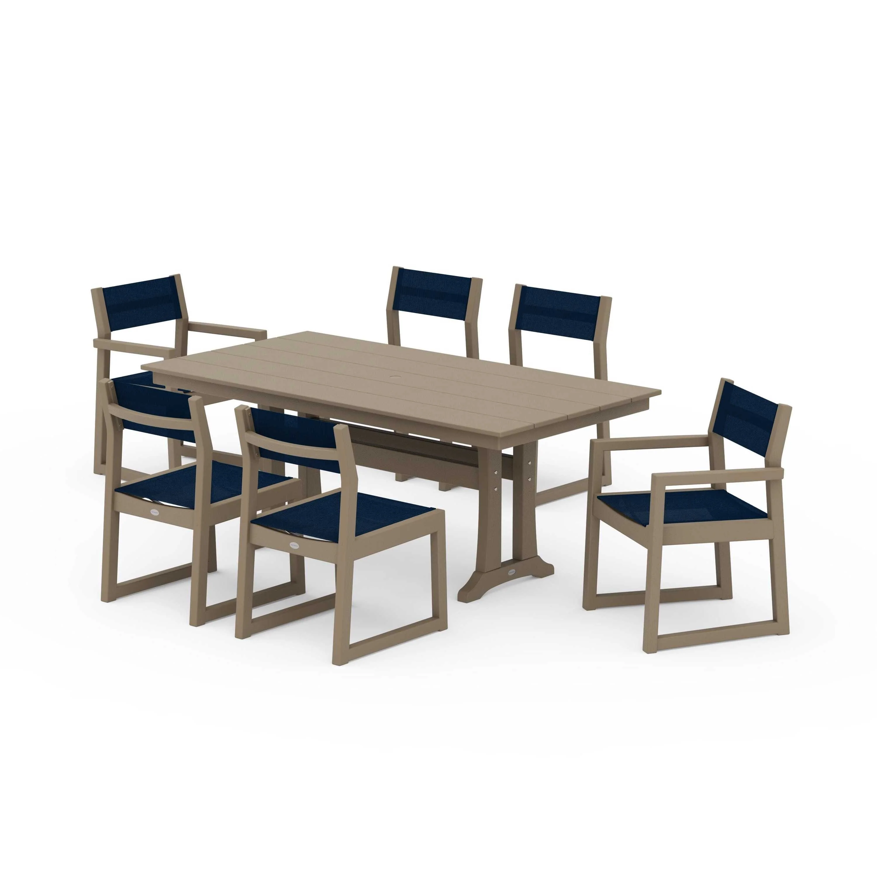 EDGE Sling 7-Piece Farmhouse Trestle Dining Set - Image 111