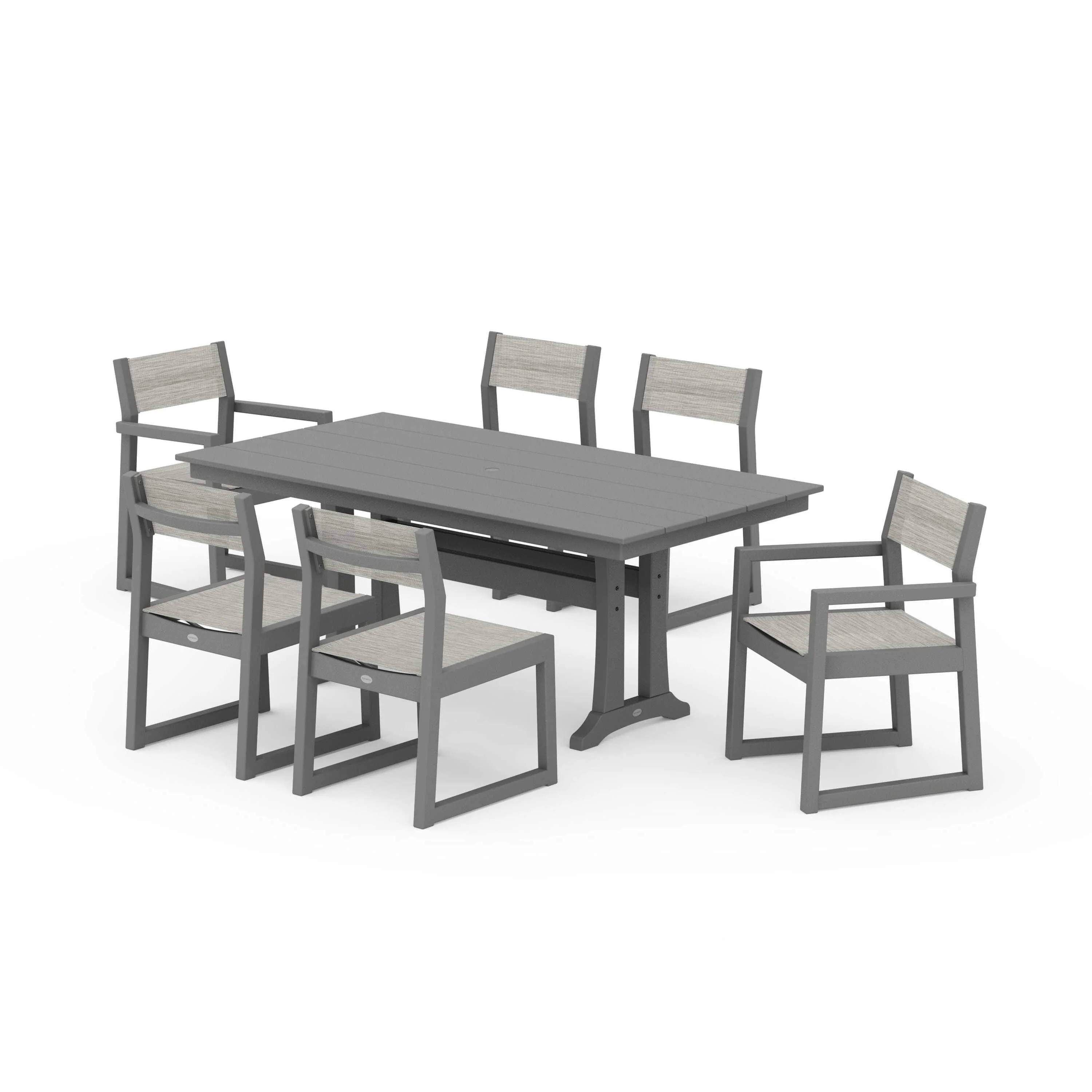 EDGE Sling 7-Piece Farmhouse Trestle Dining Set - Image 113