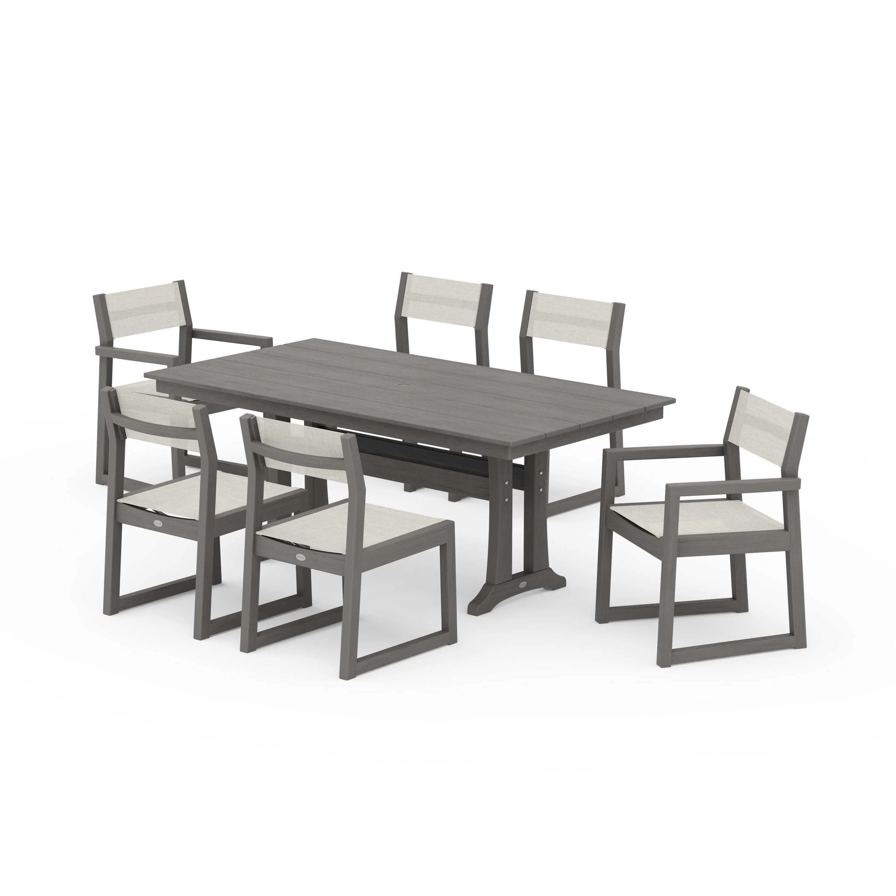 EDGE Sling 7-Piece Farmhouse Trestle Dining Set - Image 116