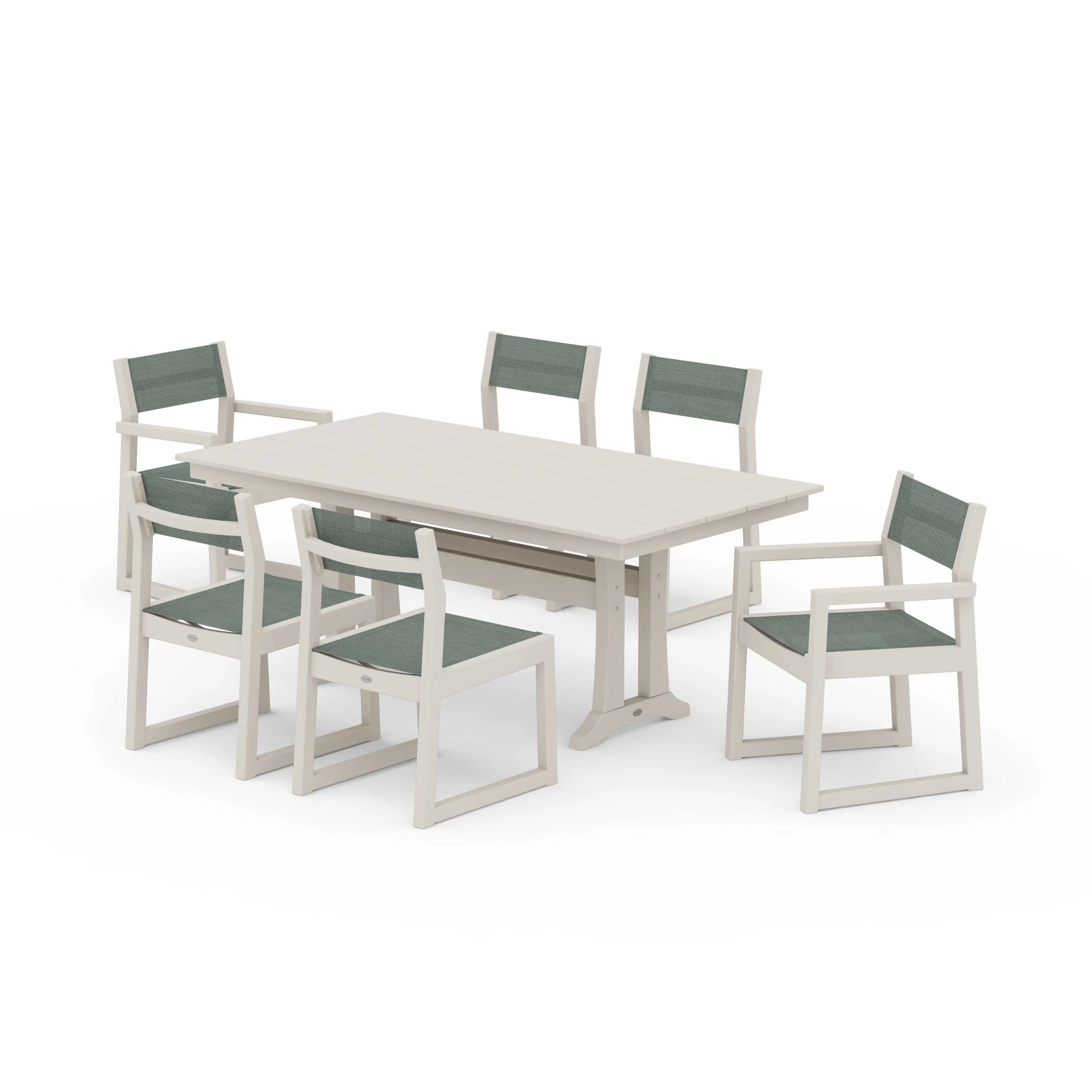 EDGE Sling 7-Piece Farmhouse Trestle Dining Set - Image 117