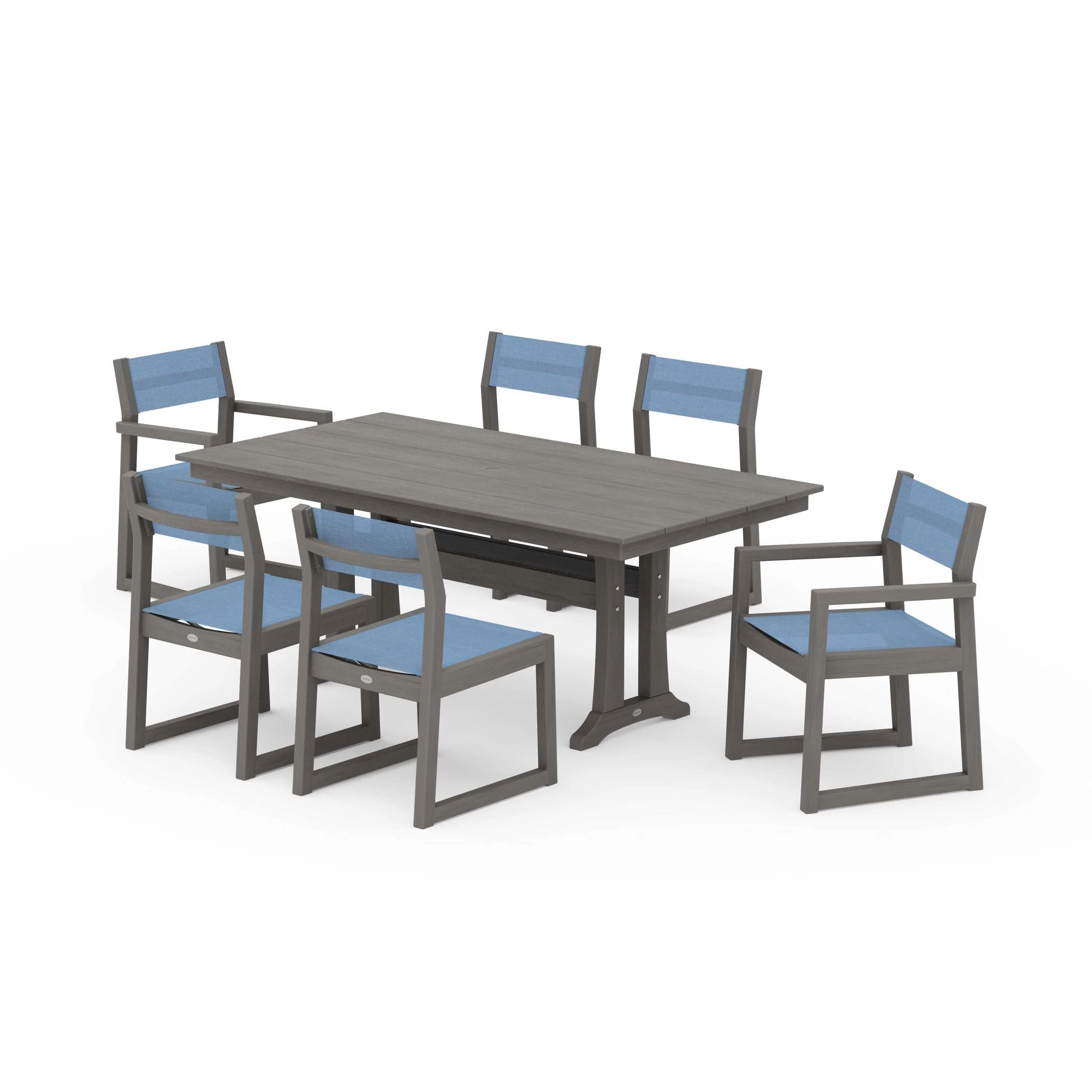 EDGE Sling 7-Piece Farmhouse Trestle Dining Set - Image 119