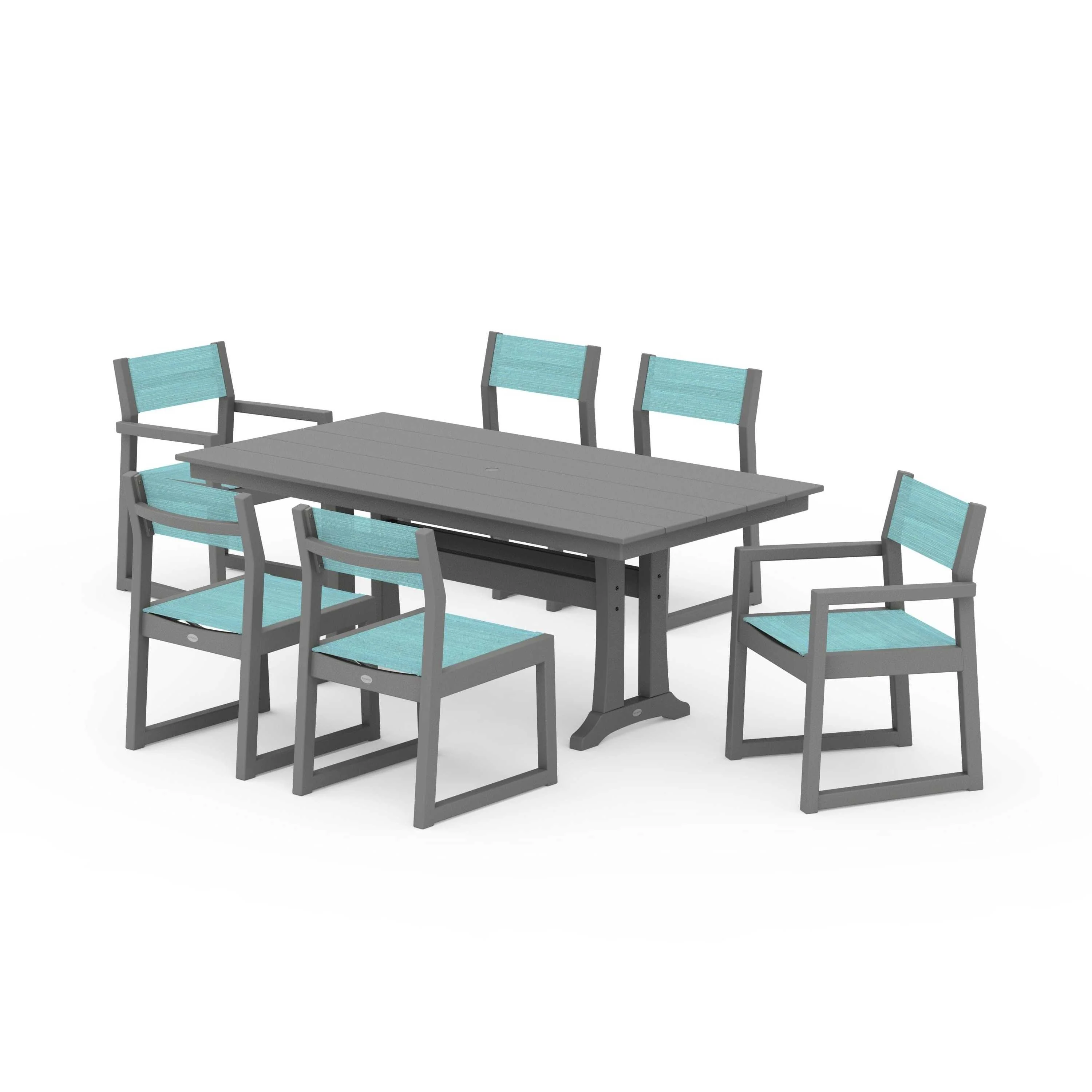 EDGE Sling 7-Piece Farmhouse Trestle Dining Set - Image 120