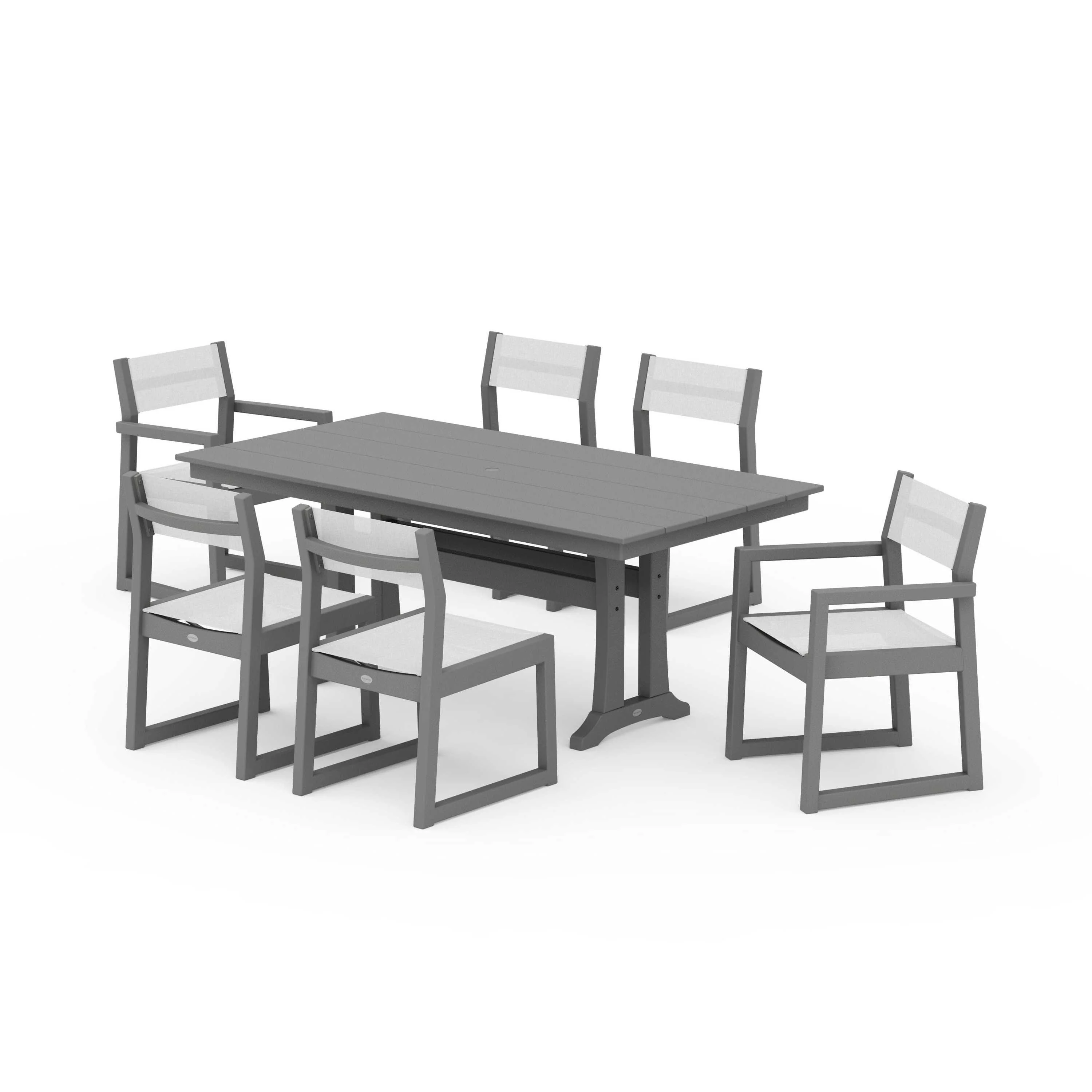 EDGE Sling 7-Piece Farmhouse Trestle Dining Set - Image 122