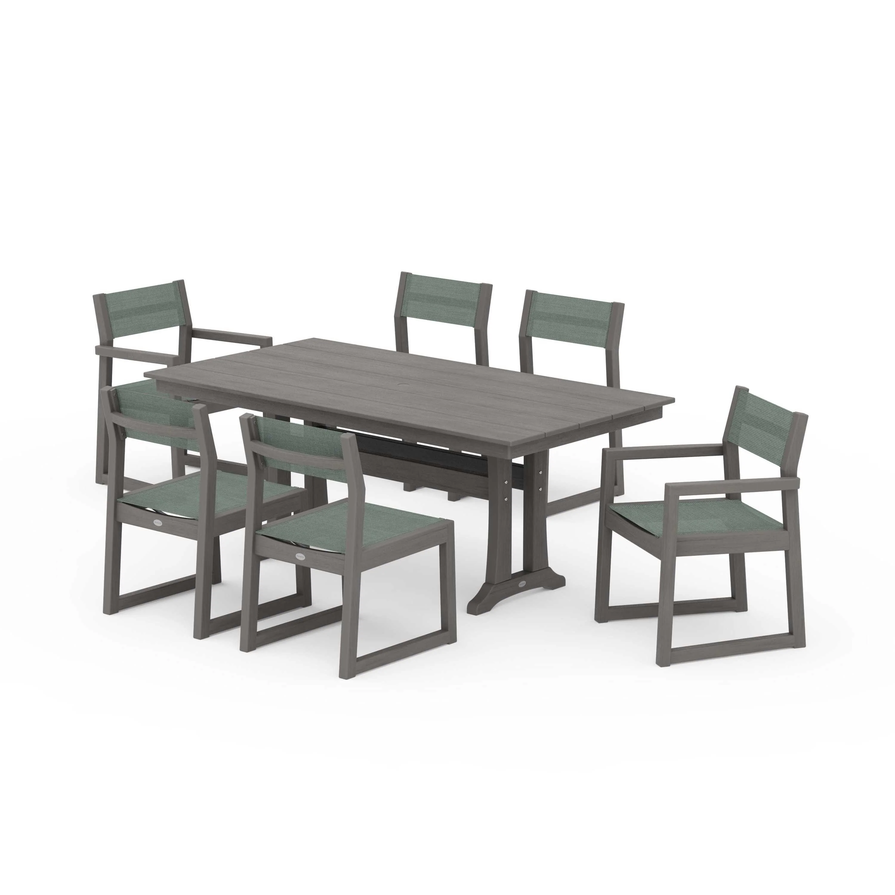 EDGE Sling 7-Piece Farmhouse Trestle Dining Set - Image 124