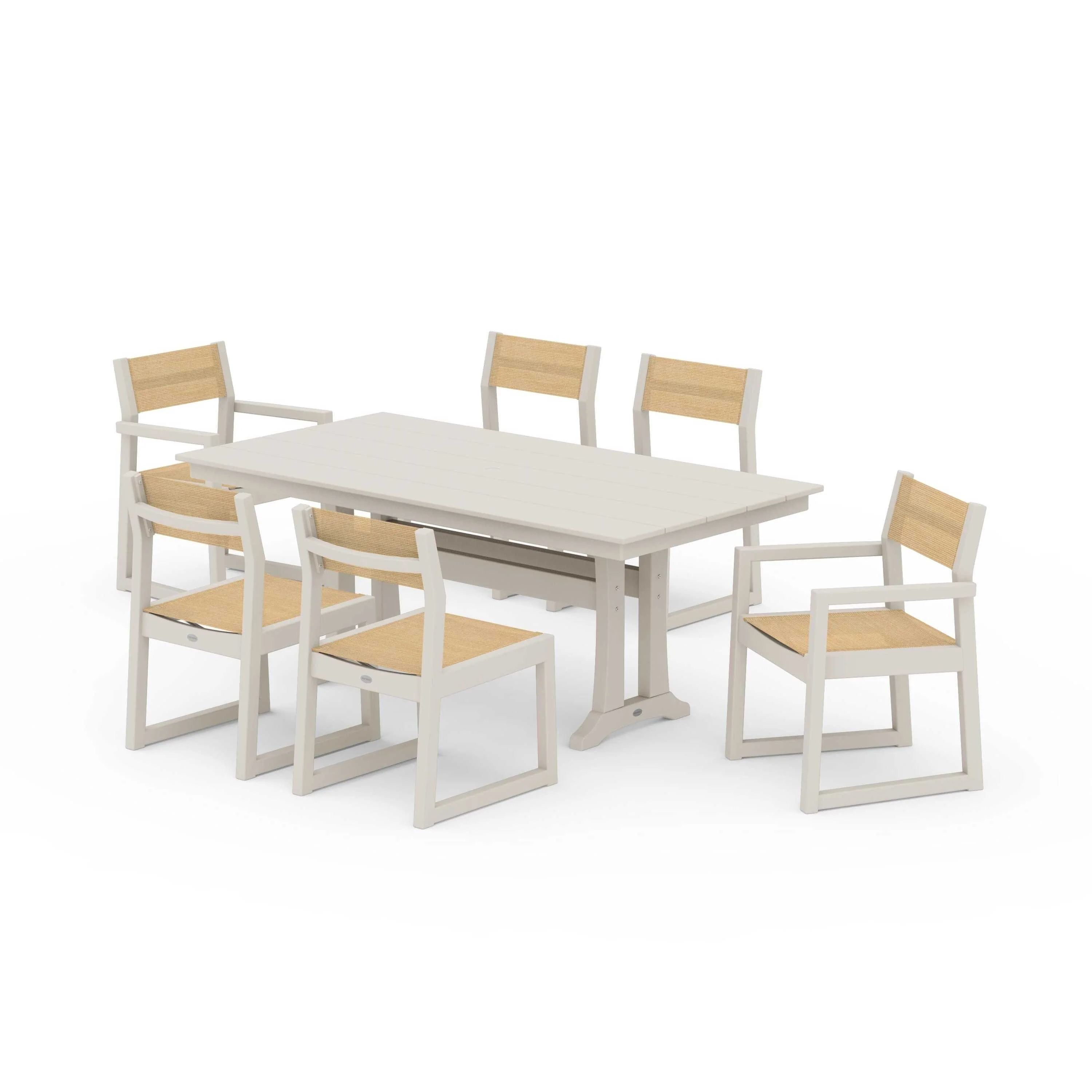 EDGE Sling 7-Piece Farmhouse Trestle Dining Set - Image 126