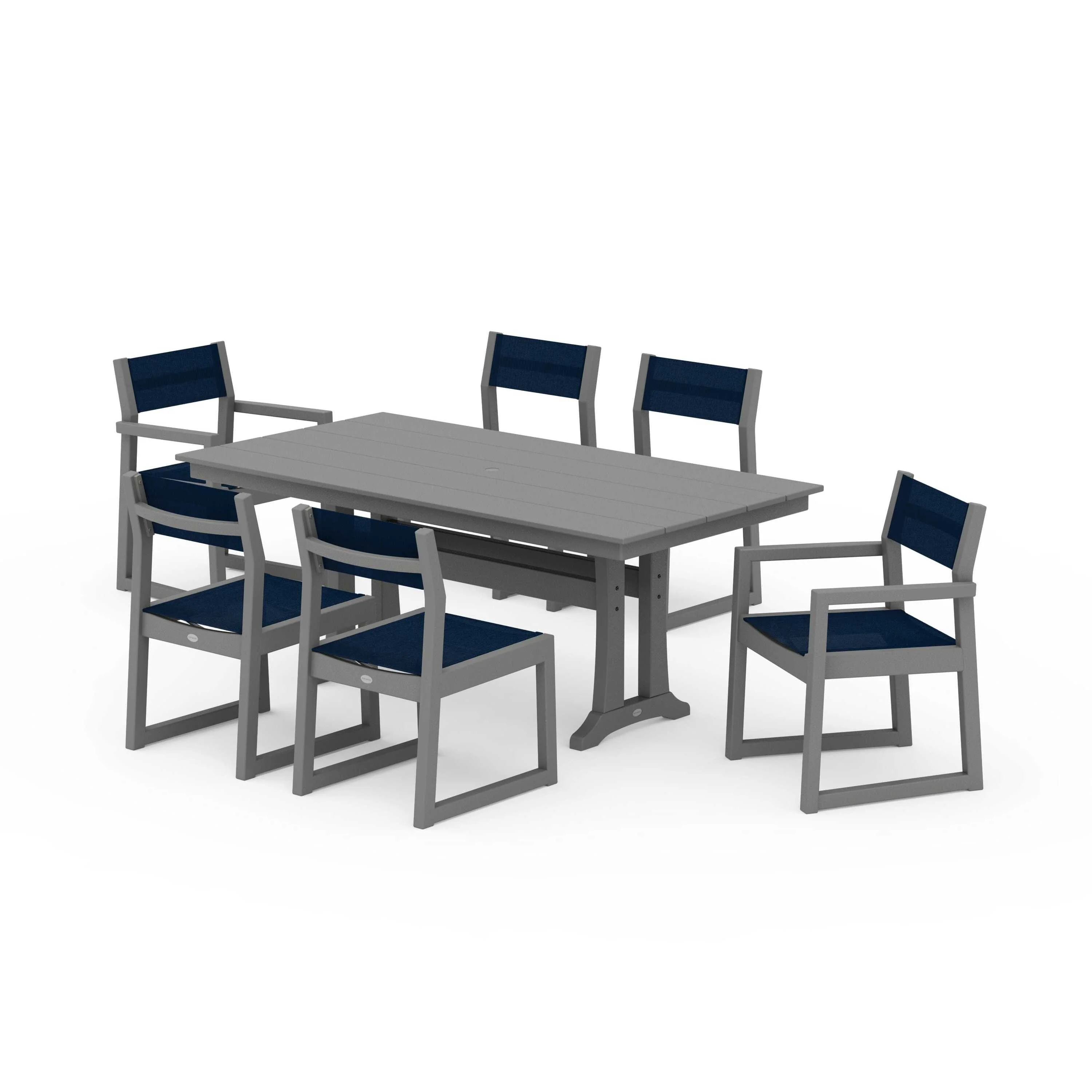 EDGE Sling 7-Piece Farmhouse Trestle Dining Set - Image 127
