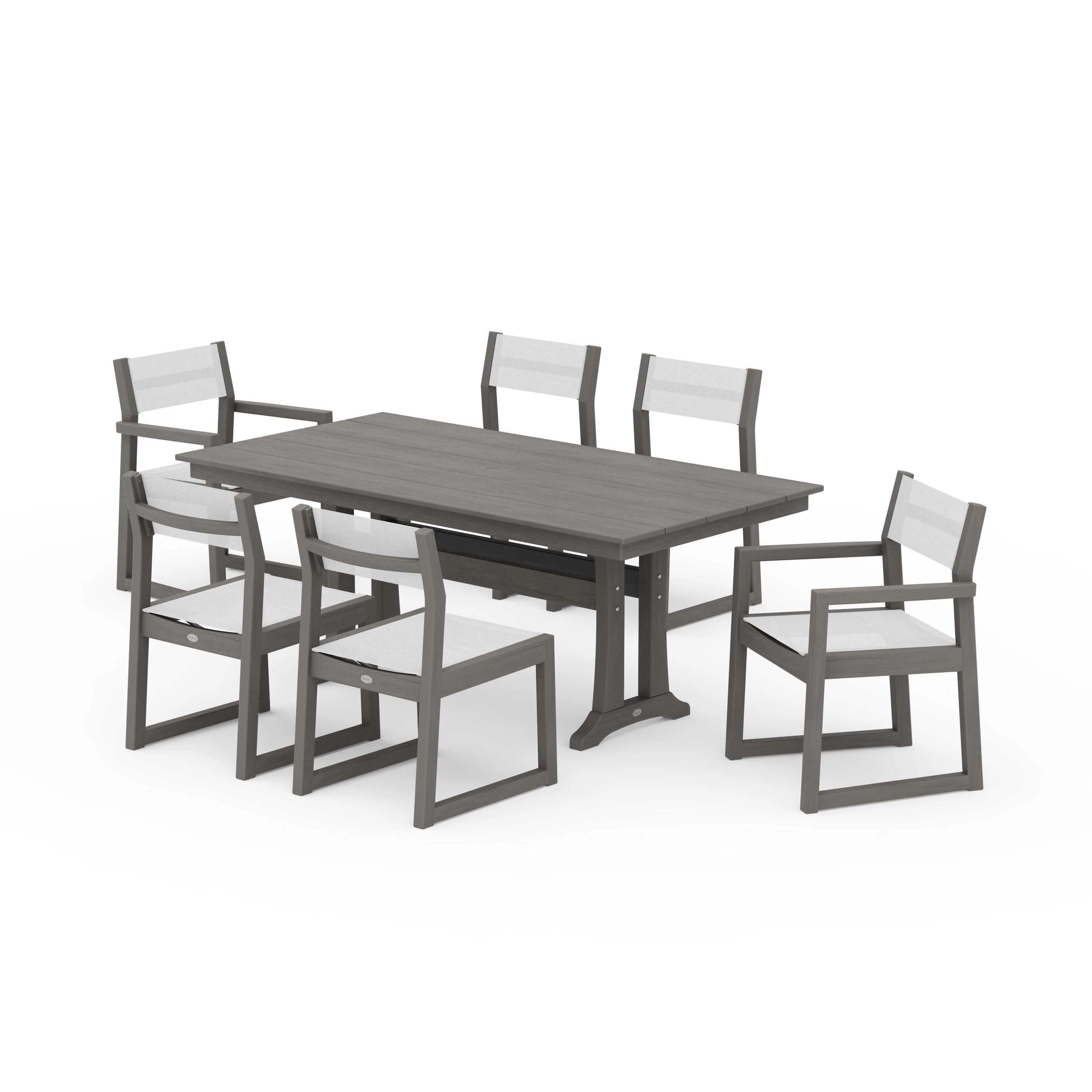 EDGE Sling 7-Piece Farmhouse Trestle Dining Set - Image 128
