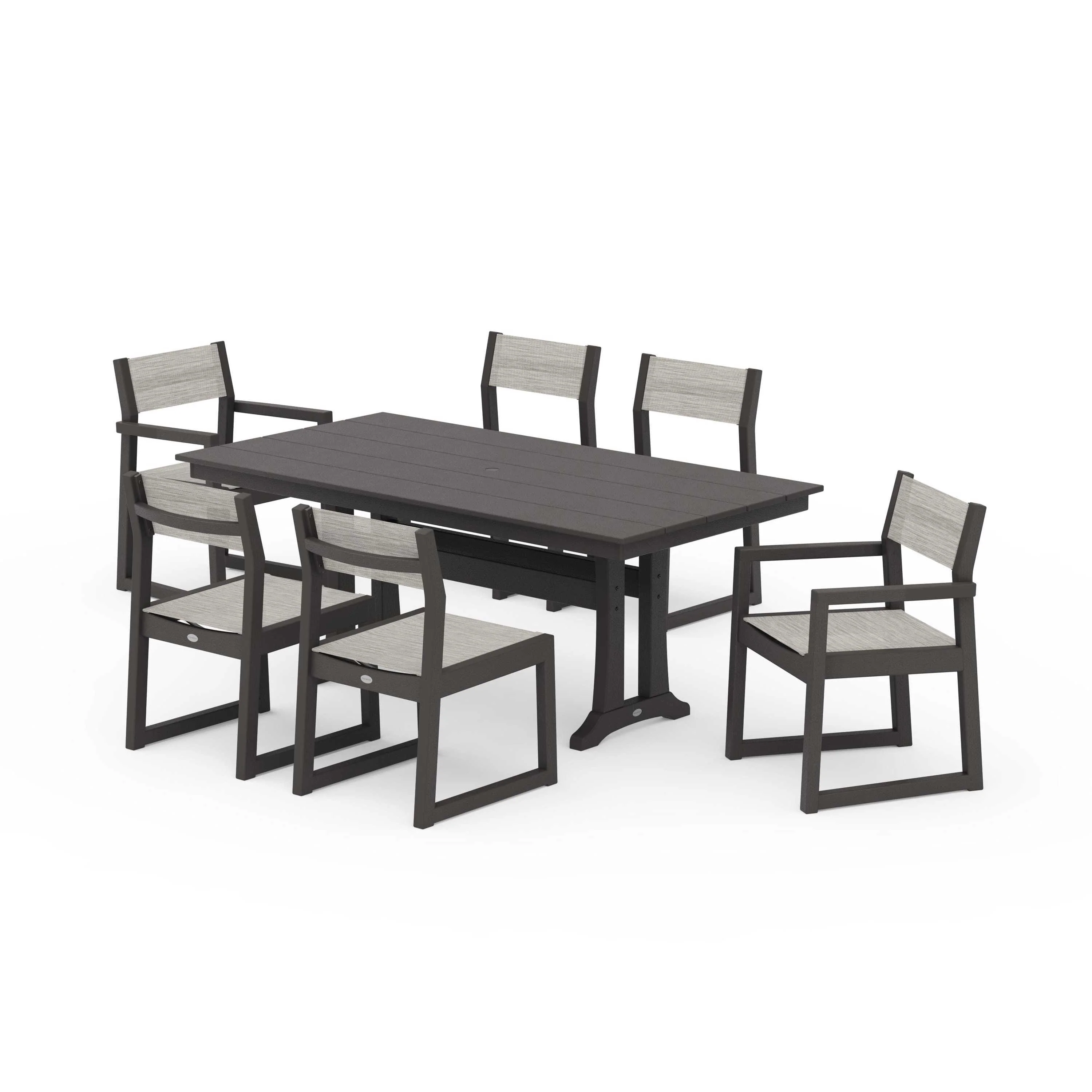 EDGE Sling 7-Piece Farmhouse Trestle Dining Set - Image 129
