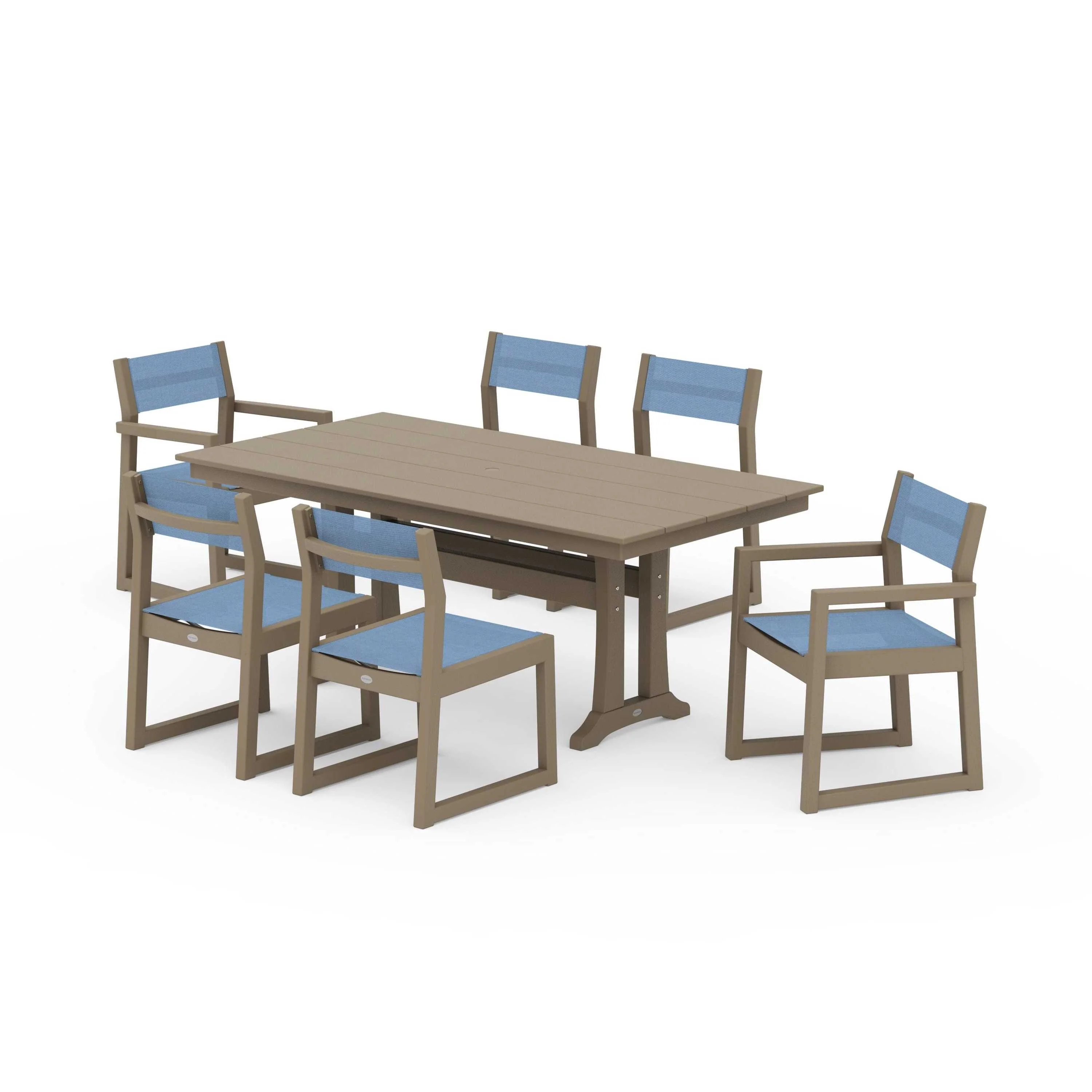 EDGE Sling 7-Piece Farmhouse Trestle Dining Set - Image 131