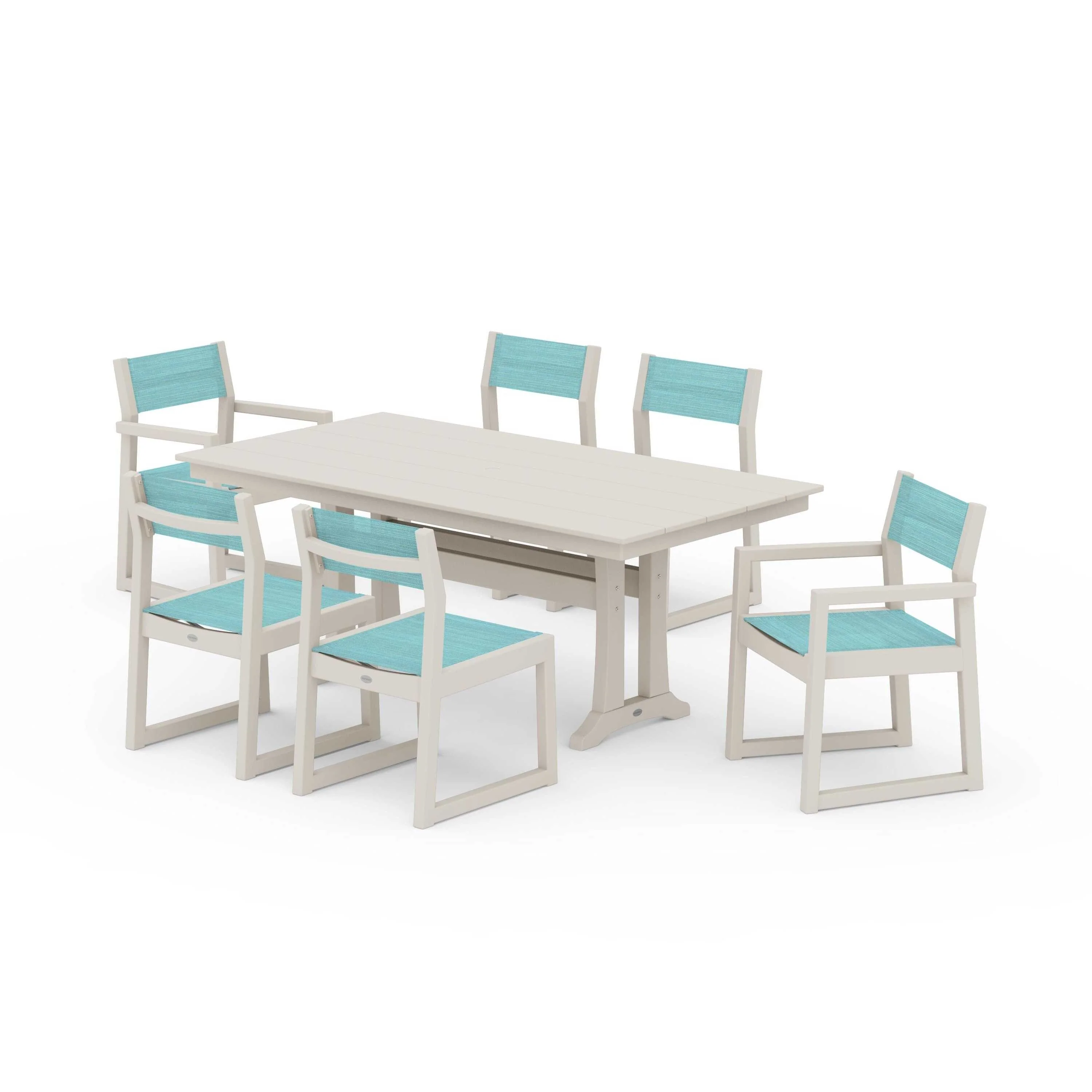 EDGE Sling 7-Piece Farmhouse Trestle Dining Set - Image 132