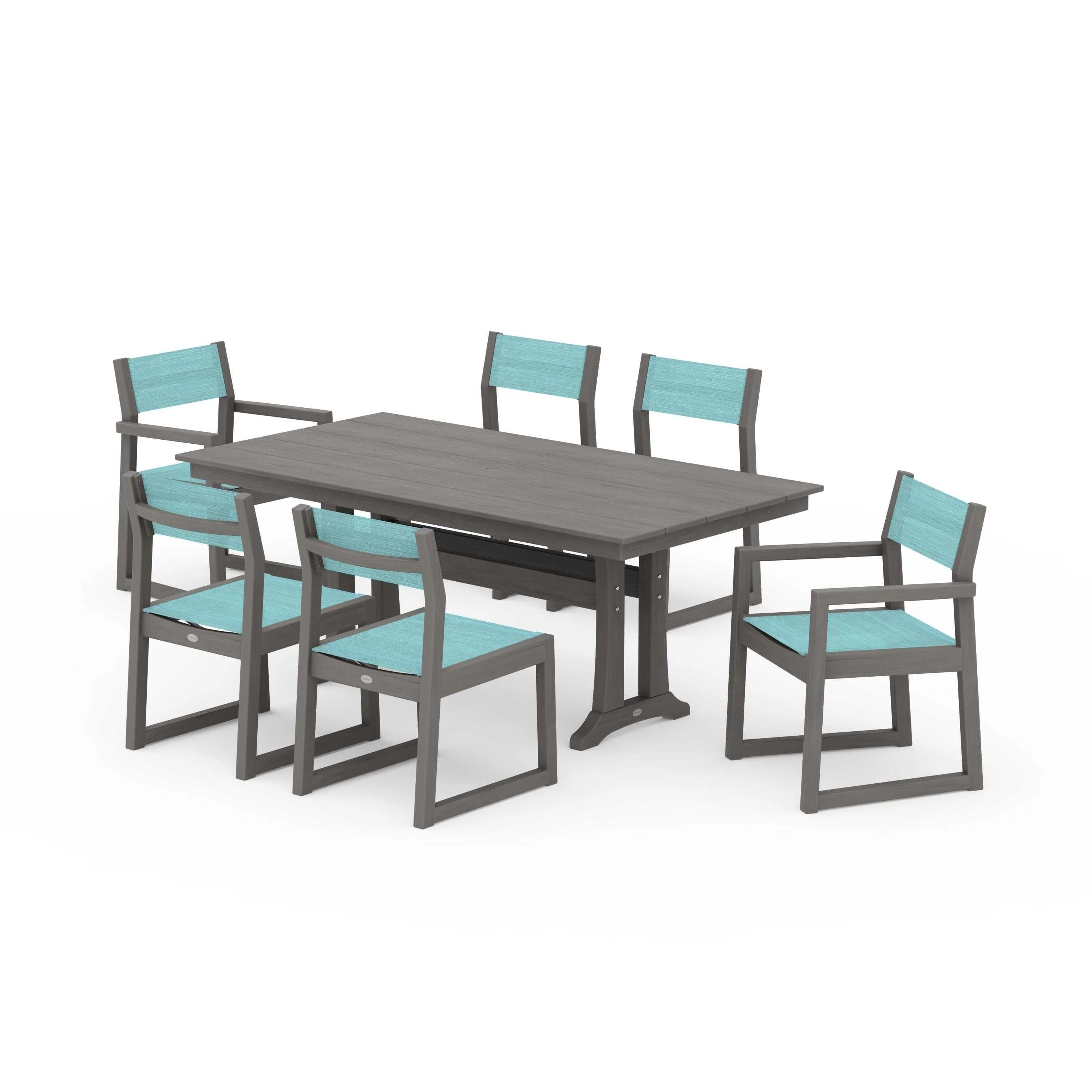 EDGE Sling 7-Piece Farmhouse Trestle Dining Set - Image 135