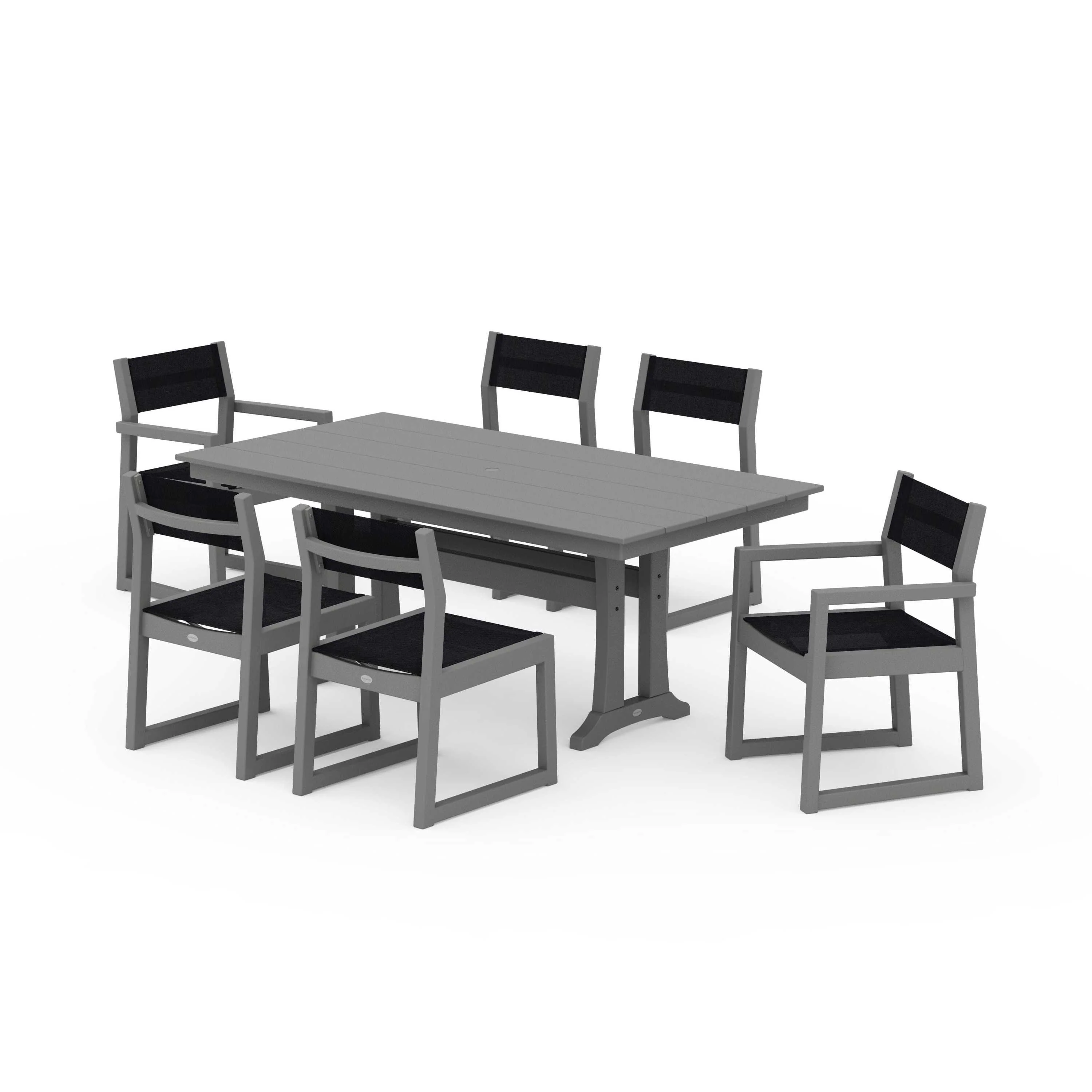 EDGE Sling 7-Piece Farmhouse Trestle Dining Set - Image 139
