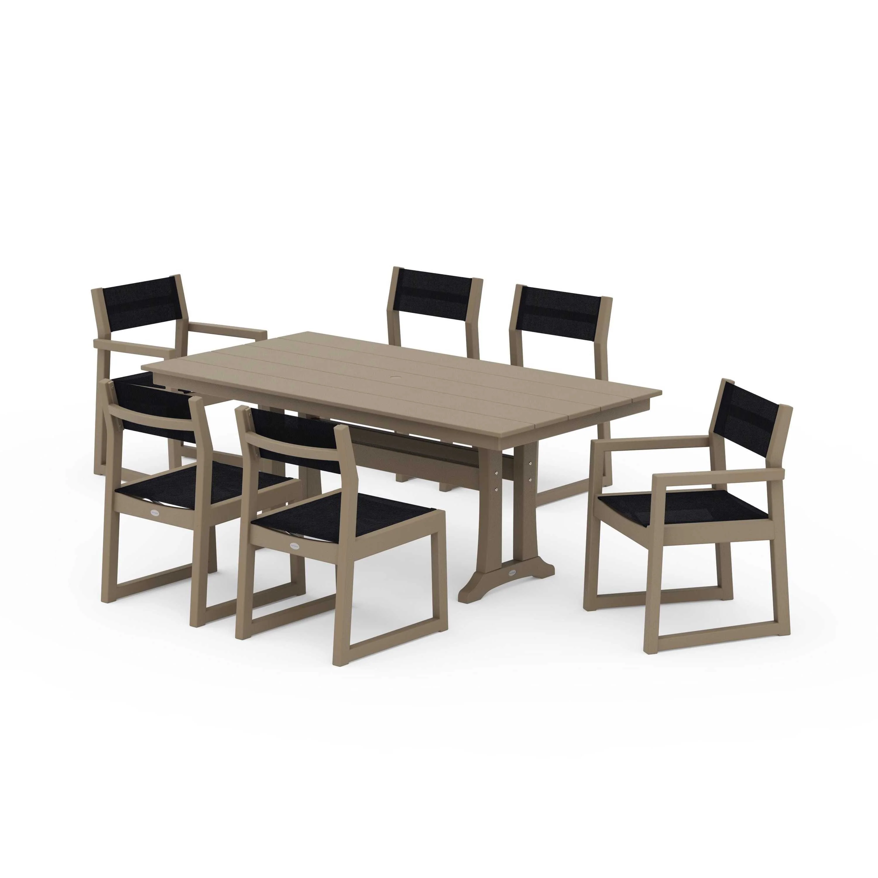 EDGE Sling 7-Piece Farmhouse Trestle Dining Set - Image 142