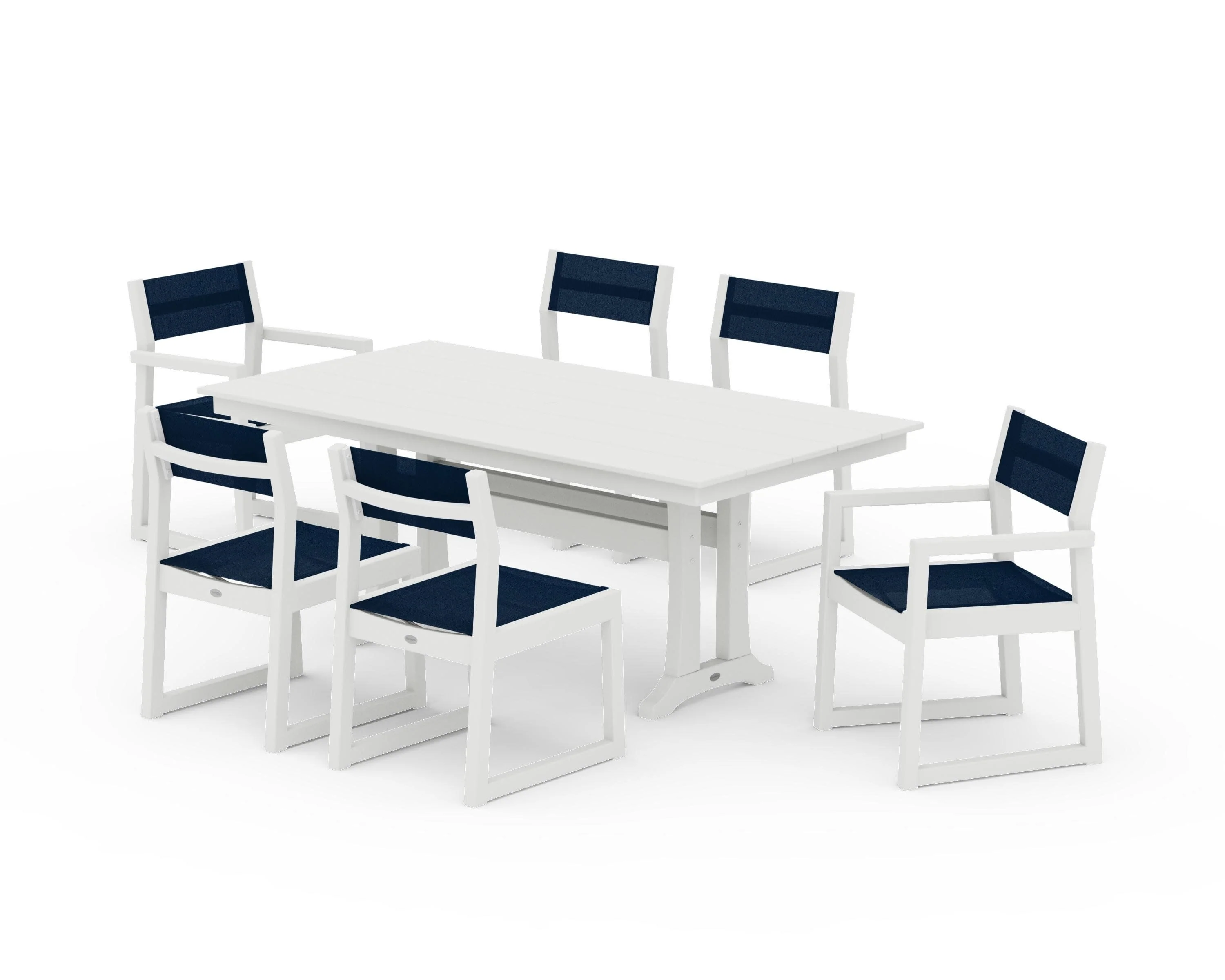 EDGE Sling 7-Piece Farmhouse Trestle Dining Set - Image 25