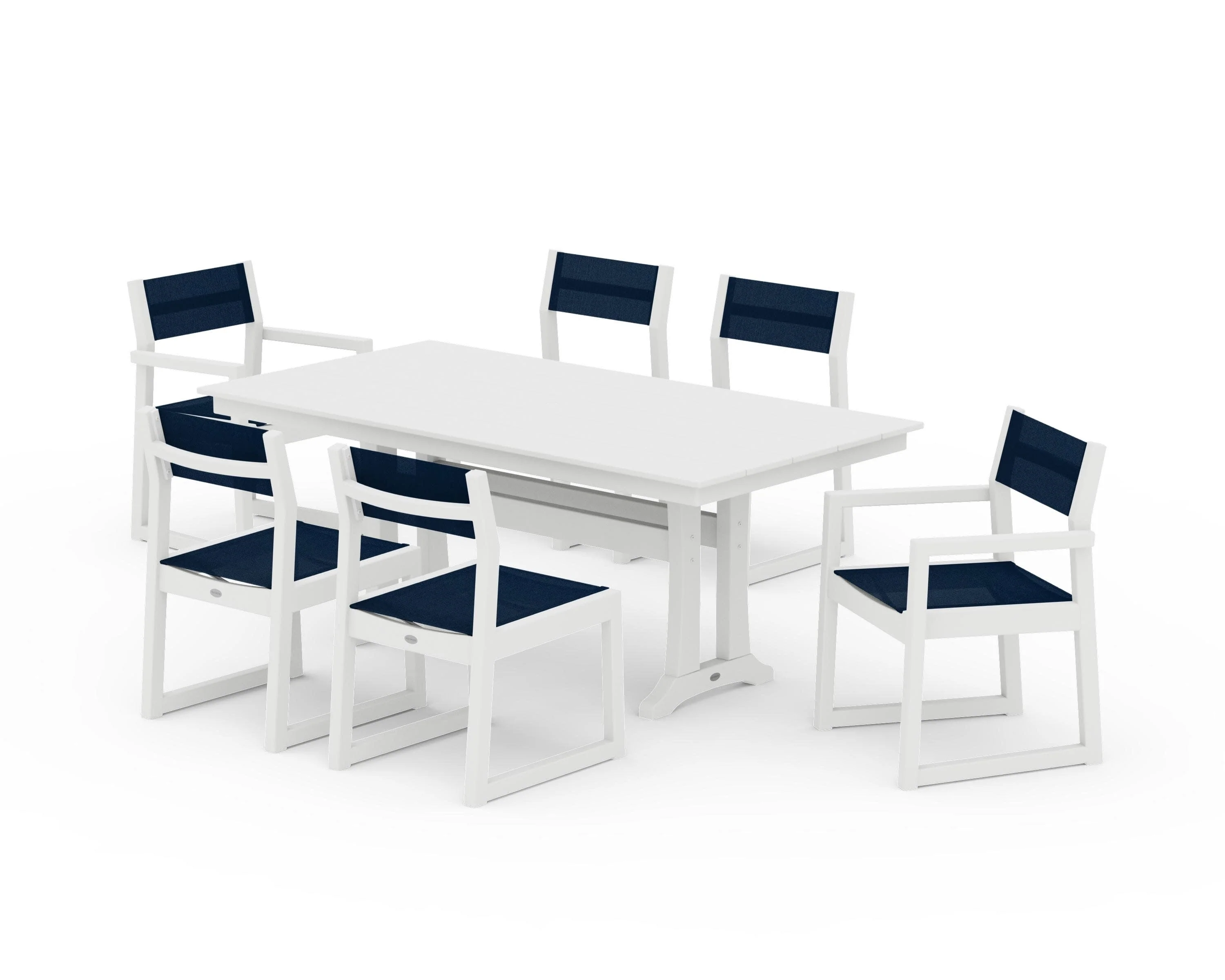 EDGE Sling 7-Piece Farmhouse Trestle Dining Set - Image 36