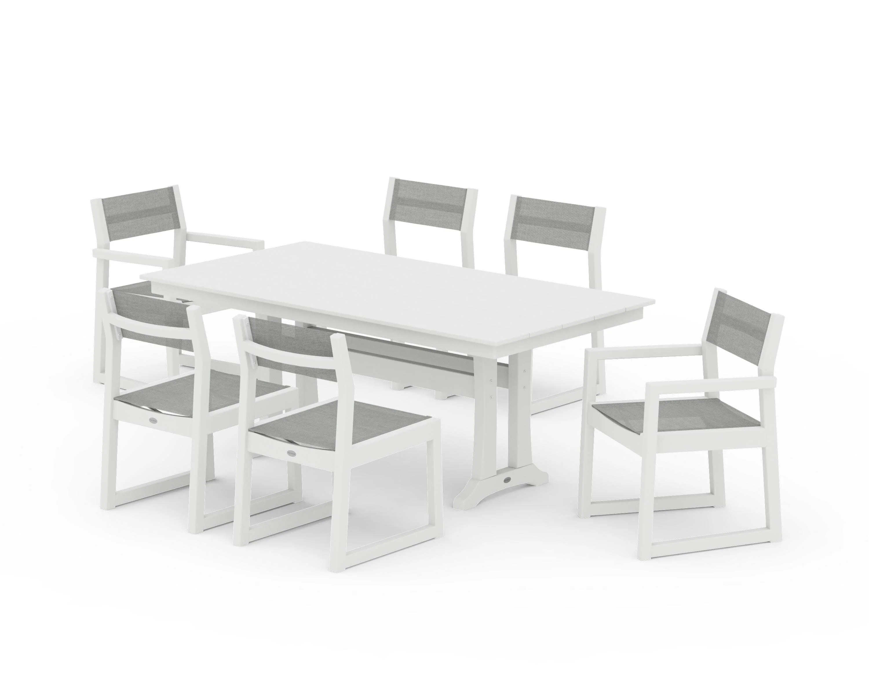 EDGE Sling 7-Piece Farmhouse Trestle Dining Set - Image 37
