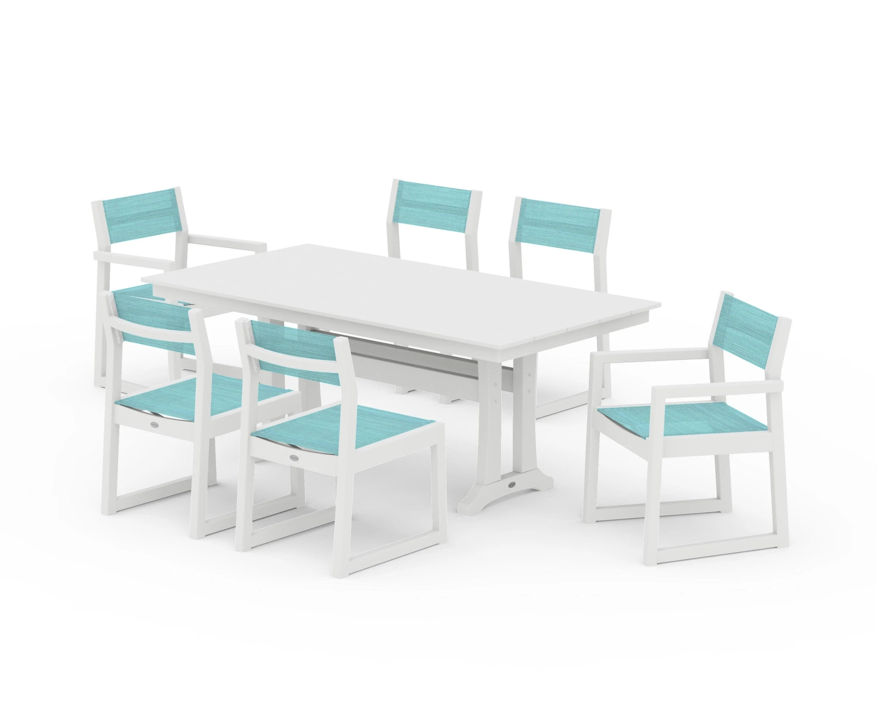 EDGE Sling 7-Piece Farmhouse Trestle Dining Set - Image 41