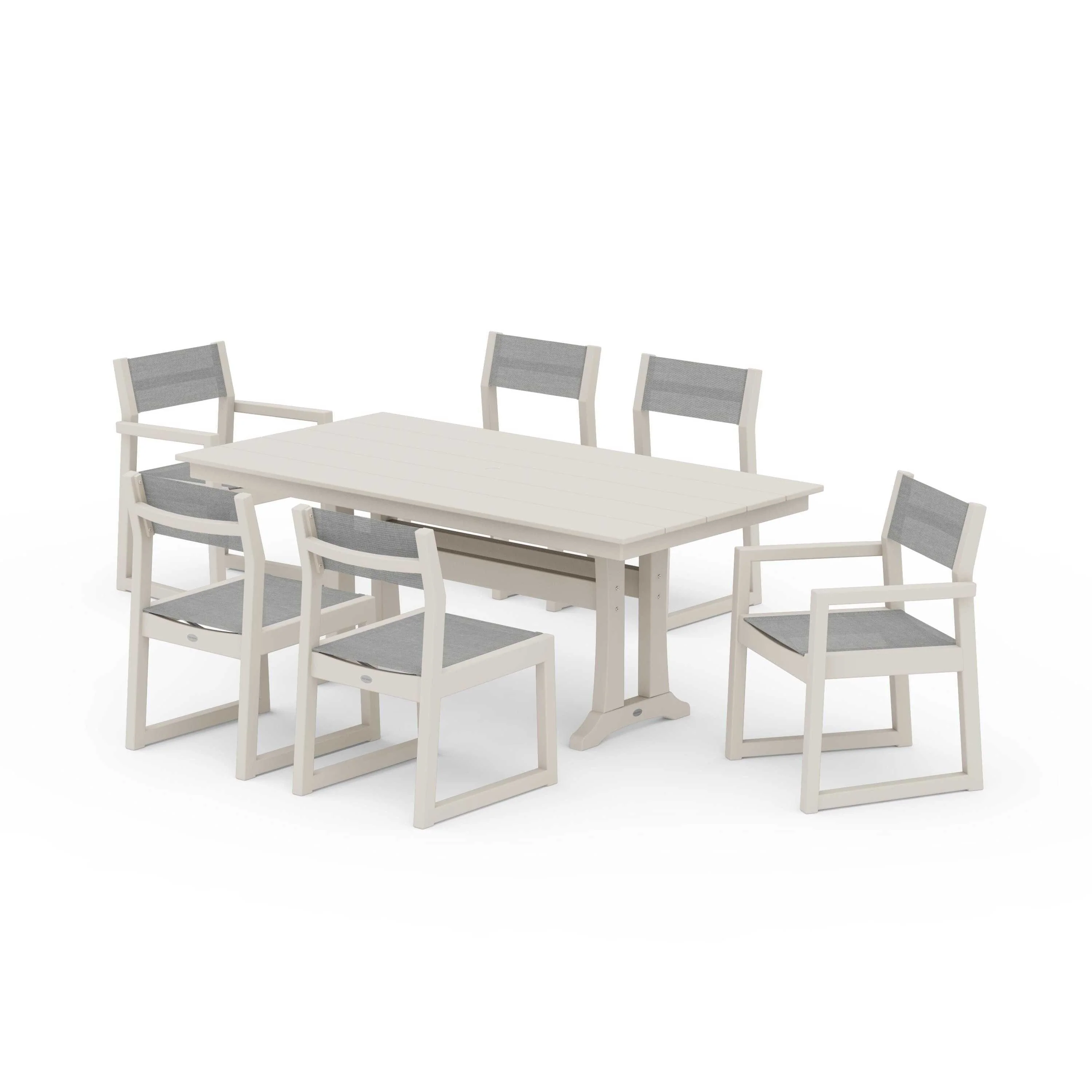 EDGE Sling 7-Piece Farmhouse Trestle Dining Set - Image 45