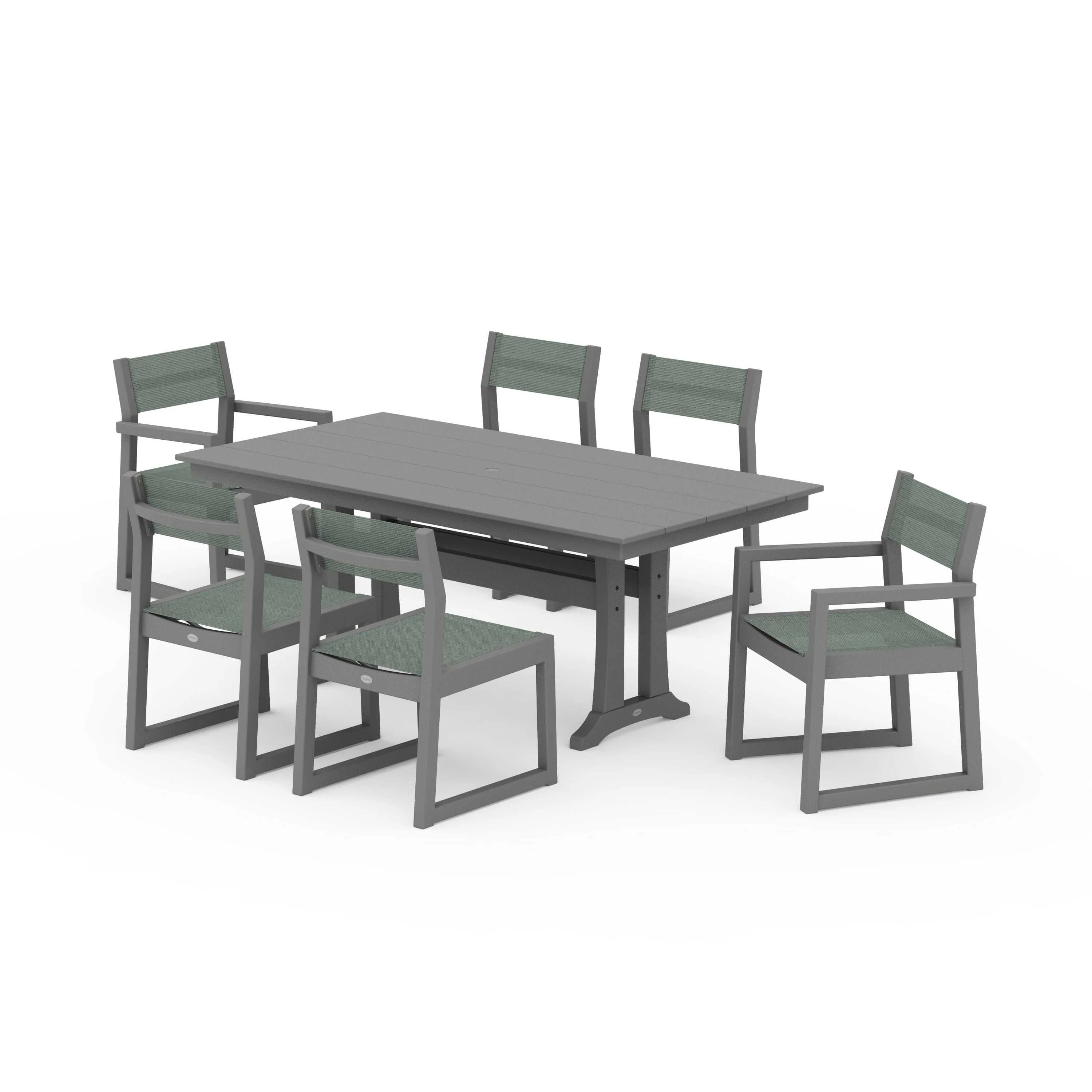 EDGE Sling 7-Piece Farmhouse Trestle Dining Set - Image 46