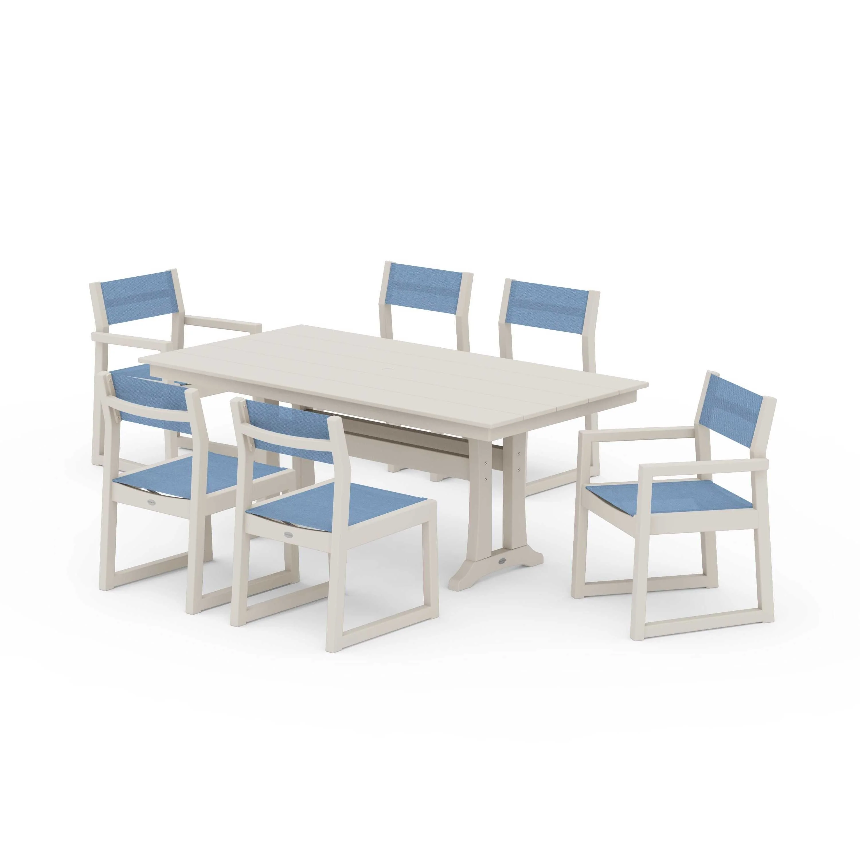 EDGE Sling 7-Piece Farmhouse Trestle Dining Set - Image 50