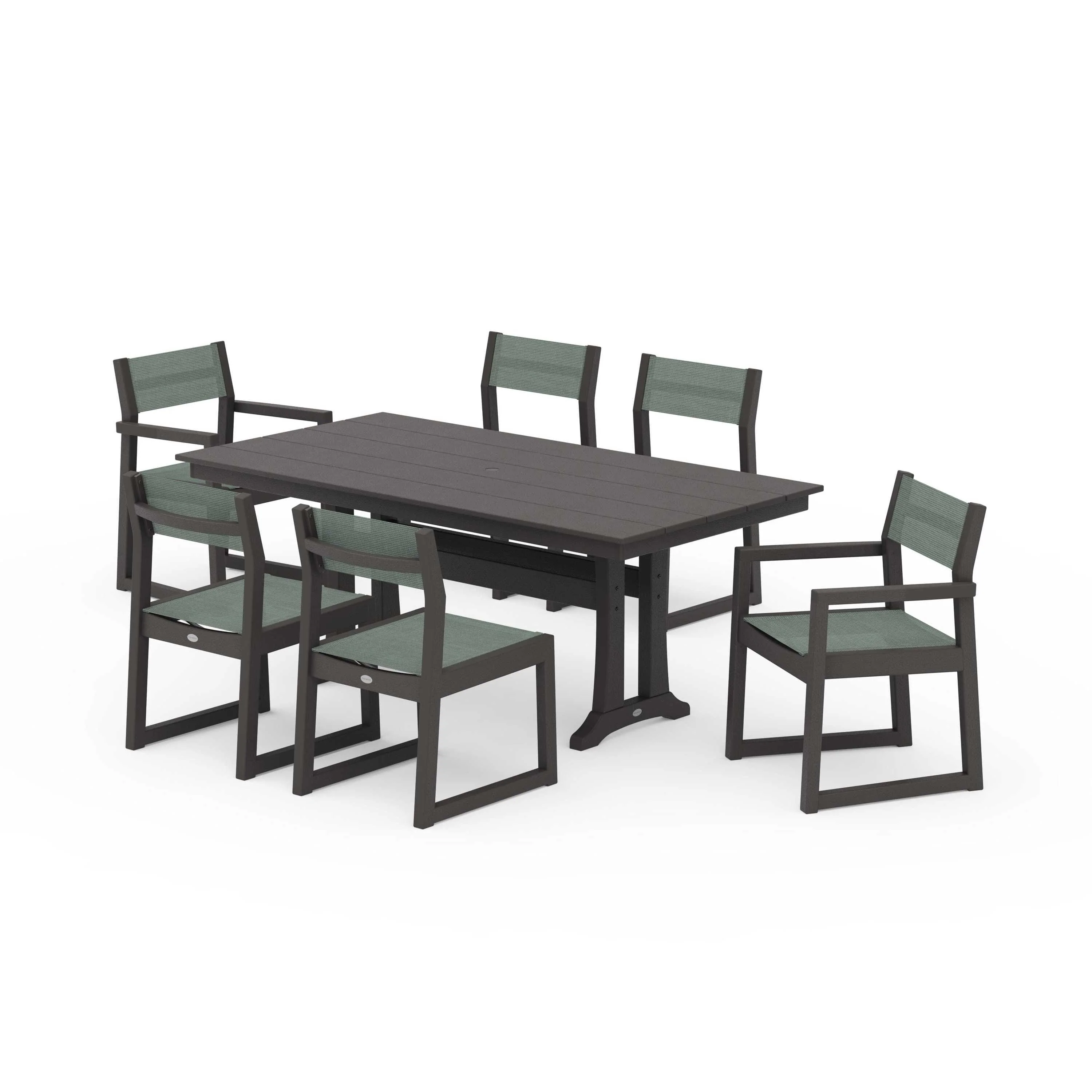 EDGE Sling 7-Piece Farmhouse Trestle Dining Set - Image 61