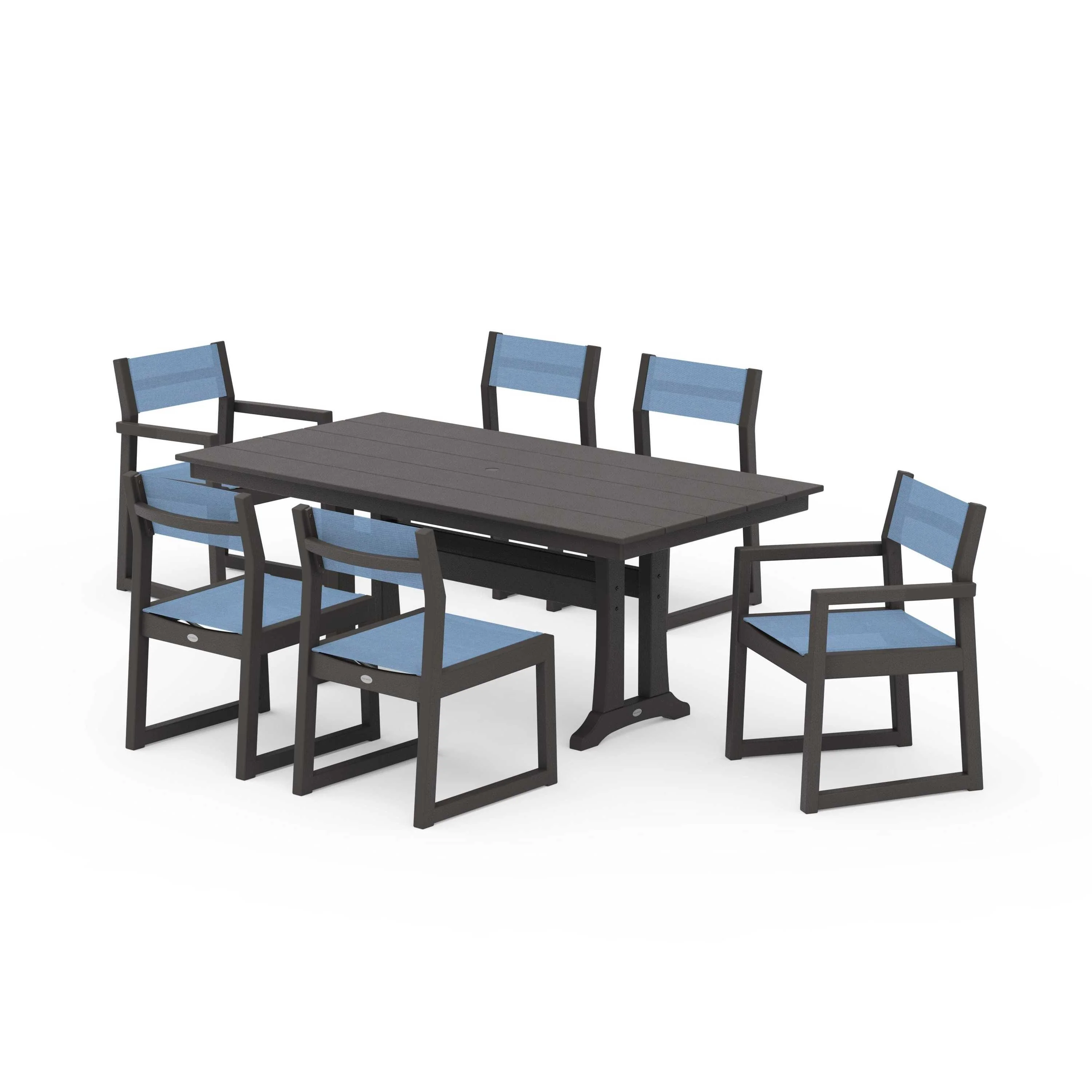 EDGE Sling 7-Piece Farmhouse Trestle Dining Set - Image 62
