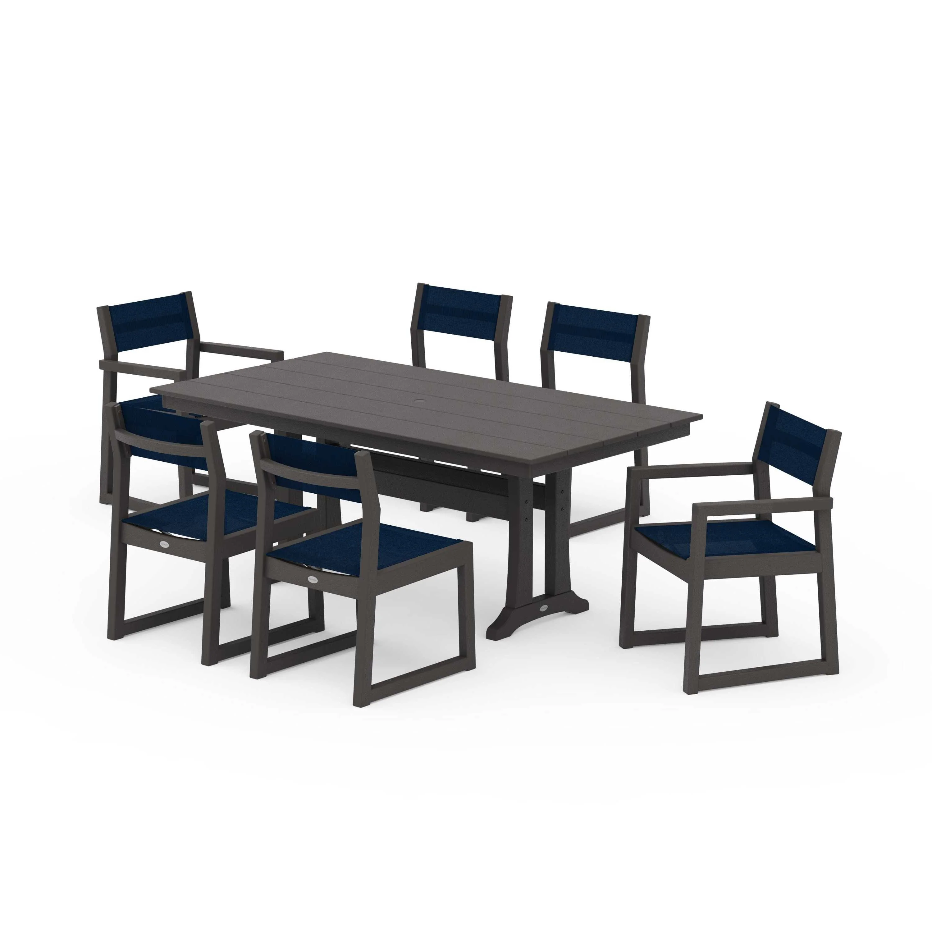EDGE Sling 7-Piece Farmhouse Trestle Dining Set - Image 64