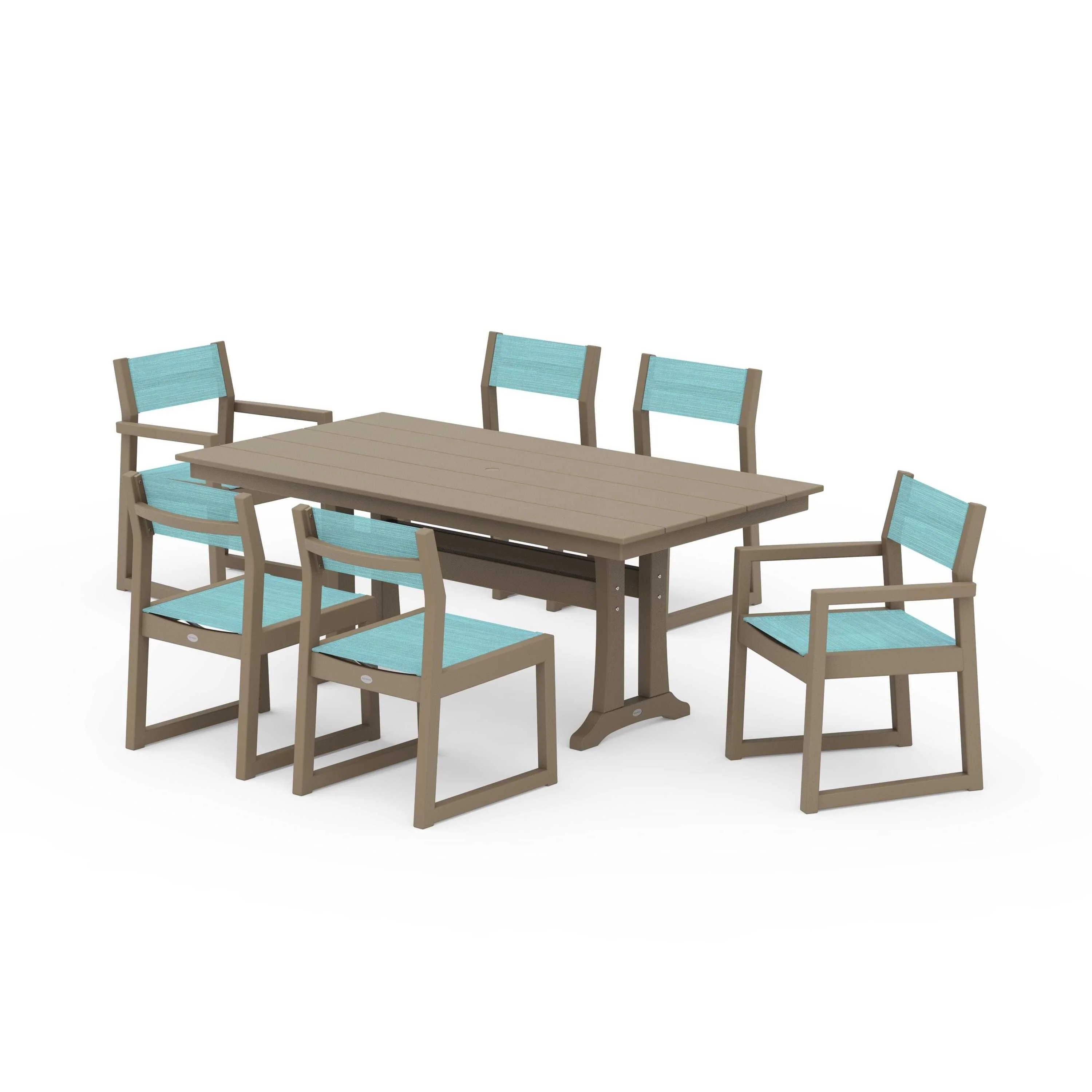 EDGE Sling 7-Piece Farmhouse Trestle Dining Set - Image 69