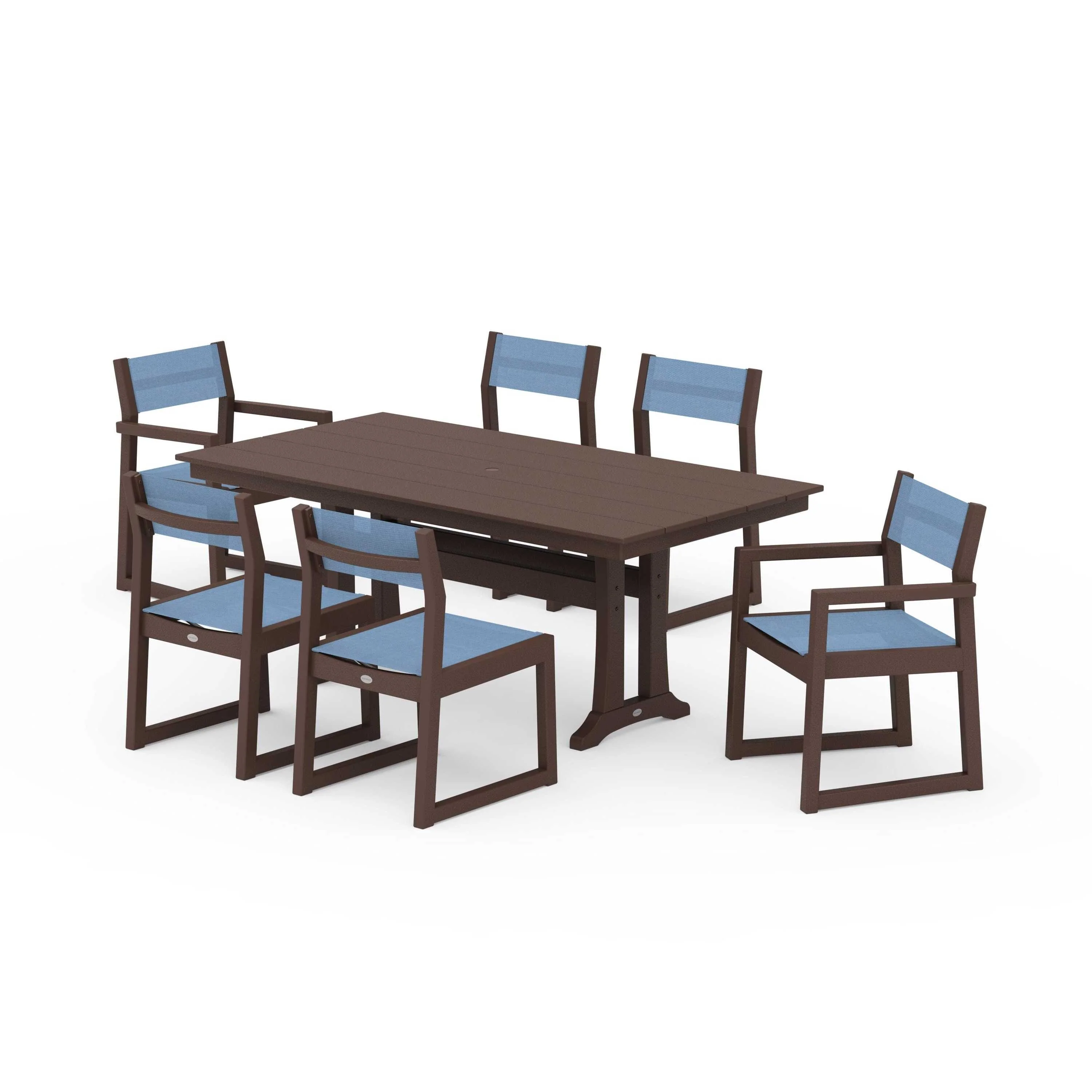 EDGE Sling 7-Piece Farmhouse Trestle Dining Set - Image 71