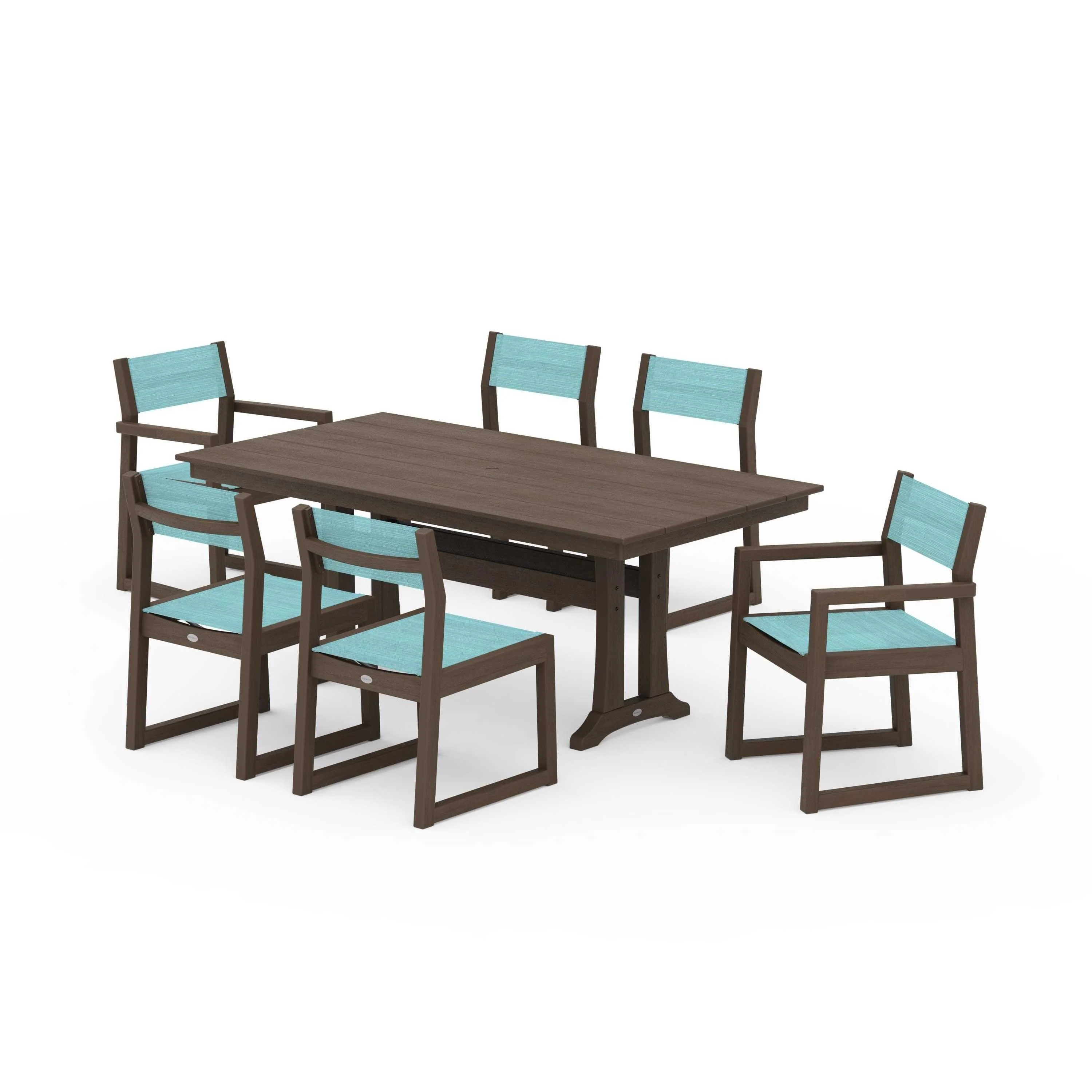 EDGE Sling 7-Piece Farmhouse Trestle Dining Set - Image 74