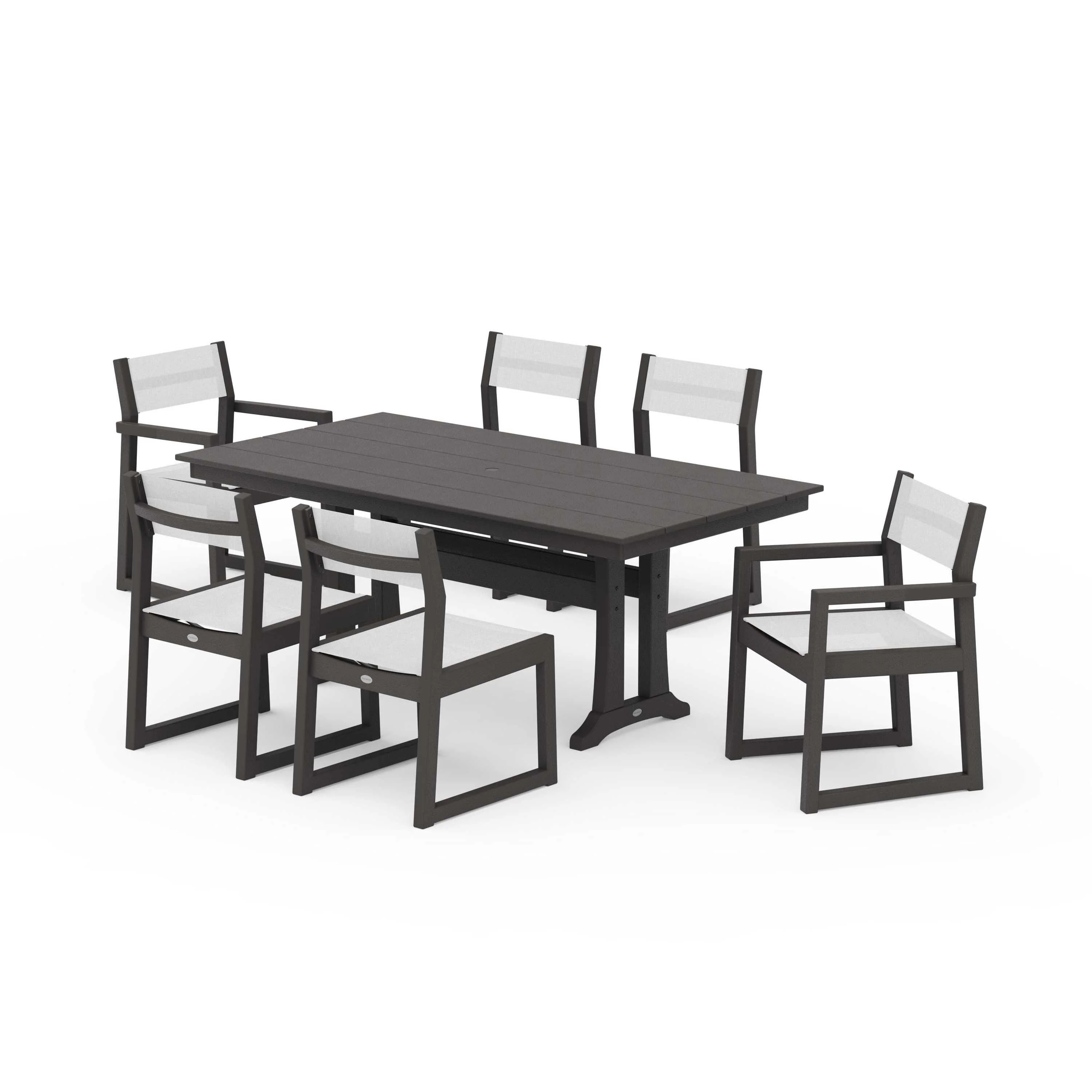 EDGE Sling 7-Piece Farmhouse Trestle Dining Set - Image 79