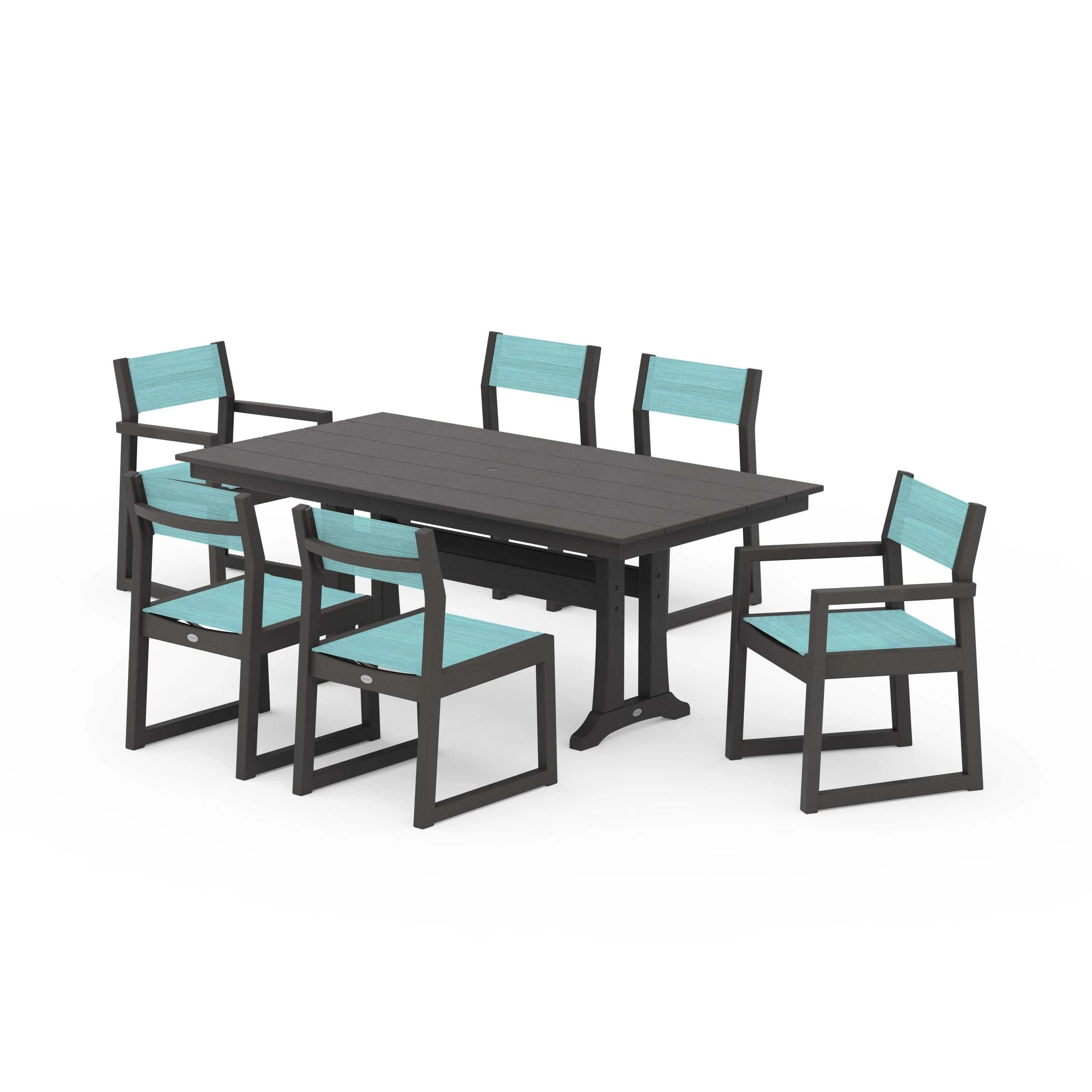 EDGE Sling 7-Piece Farmhouse Trestle Dining Set - Image 81