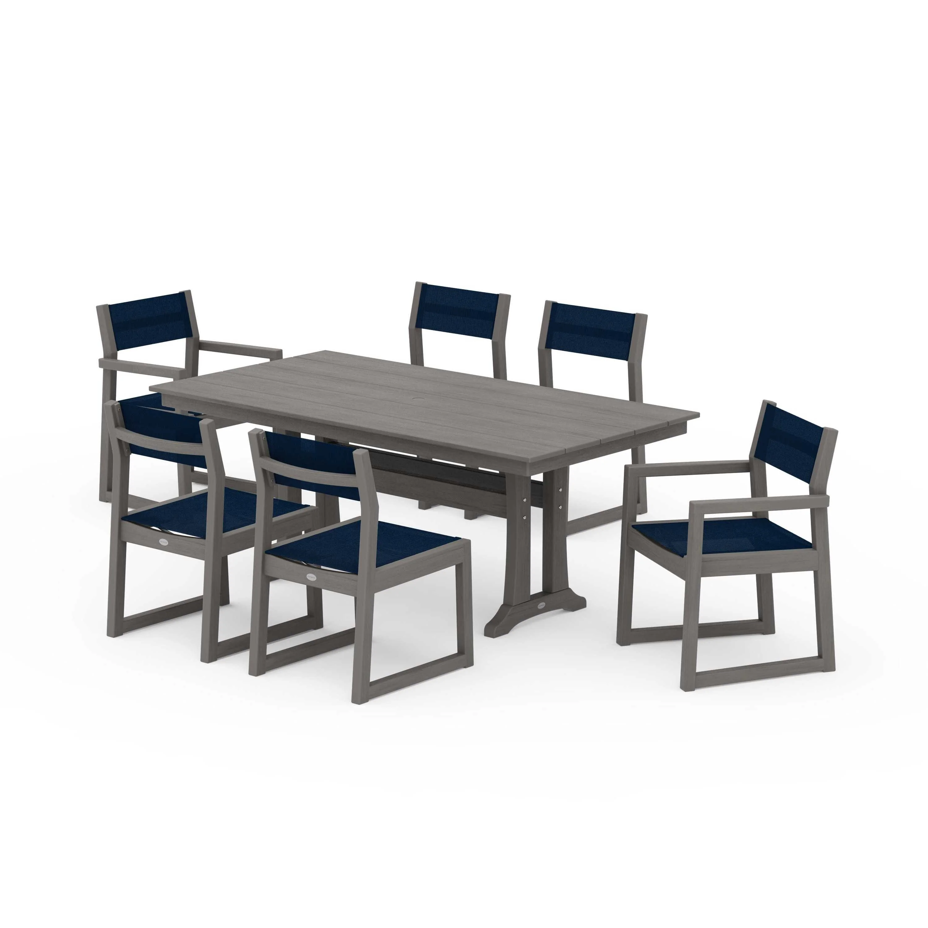 EDGE Sling 7-Piece Farmhouse Trestle Dining Set - Image 83
