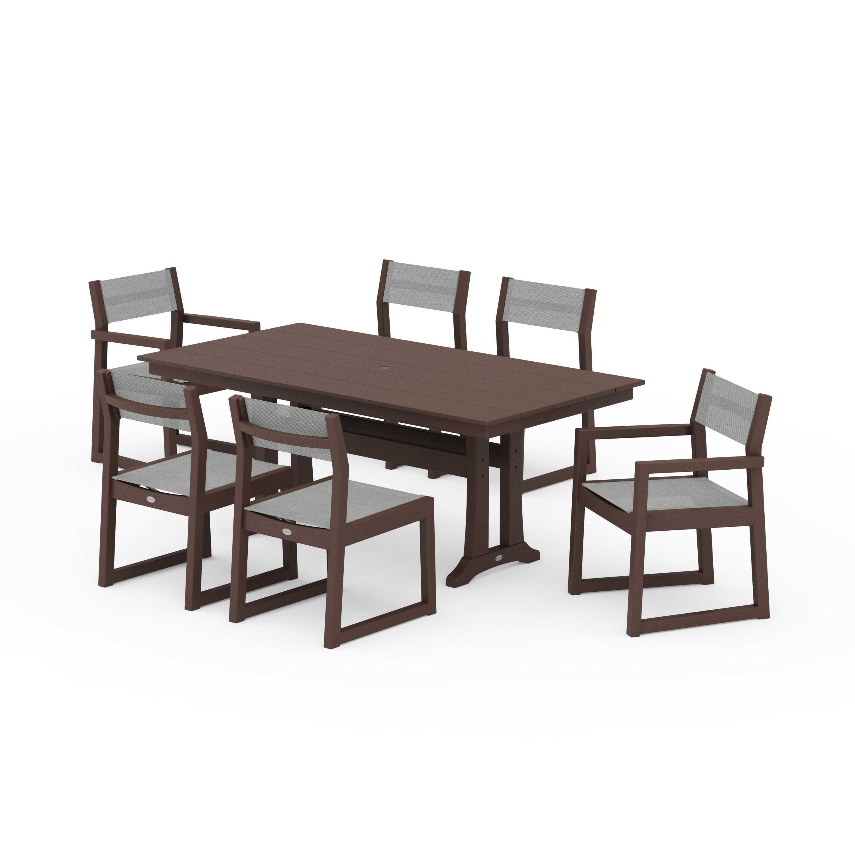 EDGE Sling 7-Piece Farmhouse Trestle Dining Set - Image 88