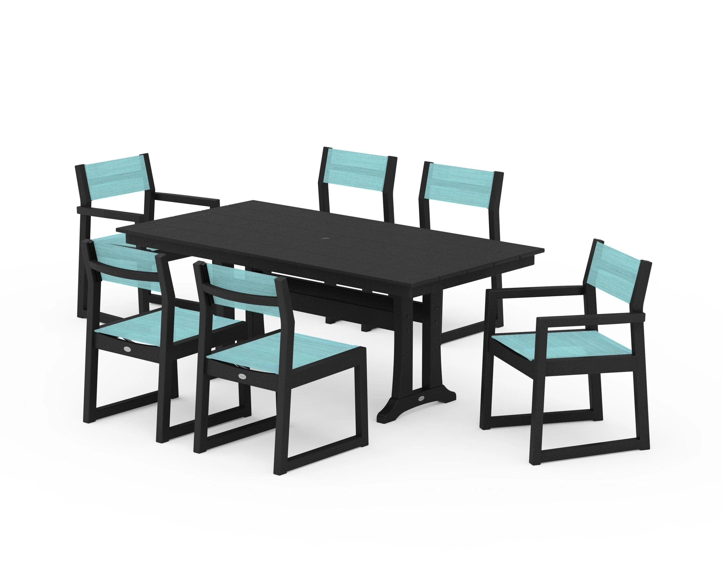 EDGE Sling 7-Piece Farmhouse Trestle Dining Set - Image 9