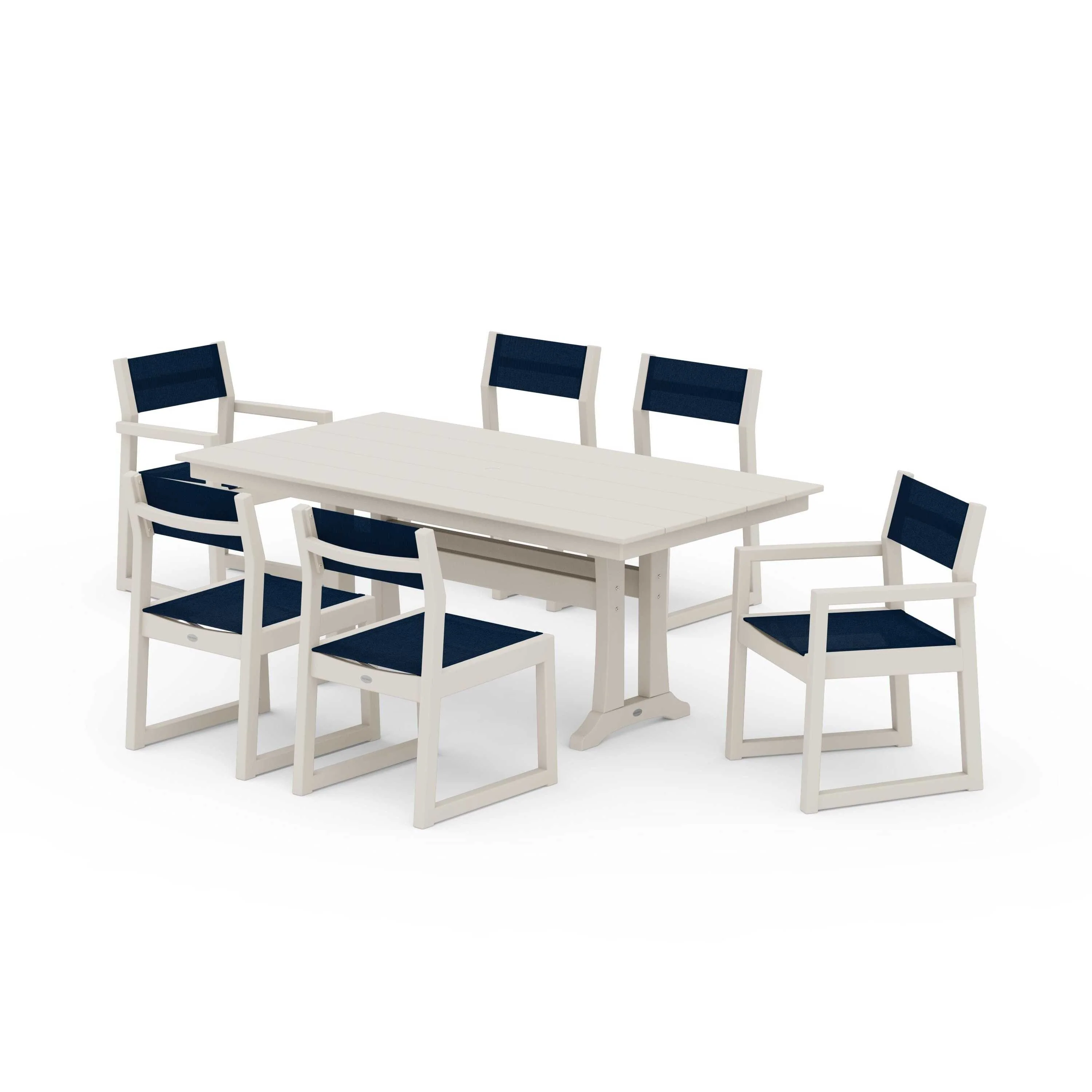 EDGE Sling 7-Piece Farmhouse Trestle Dining Set - Image 92