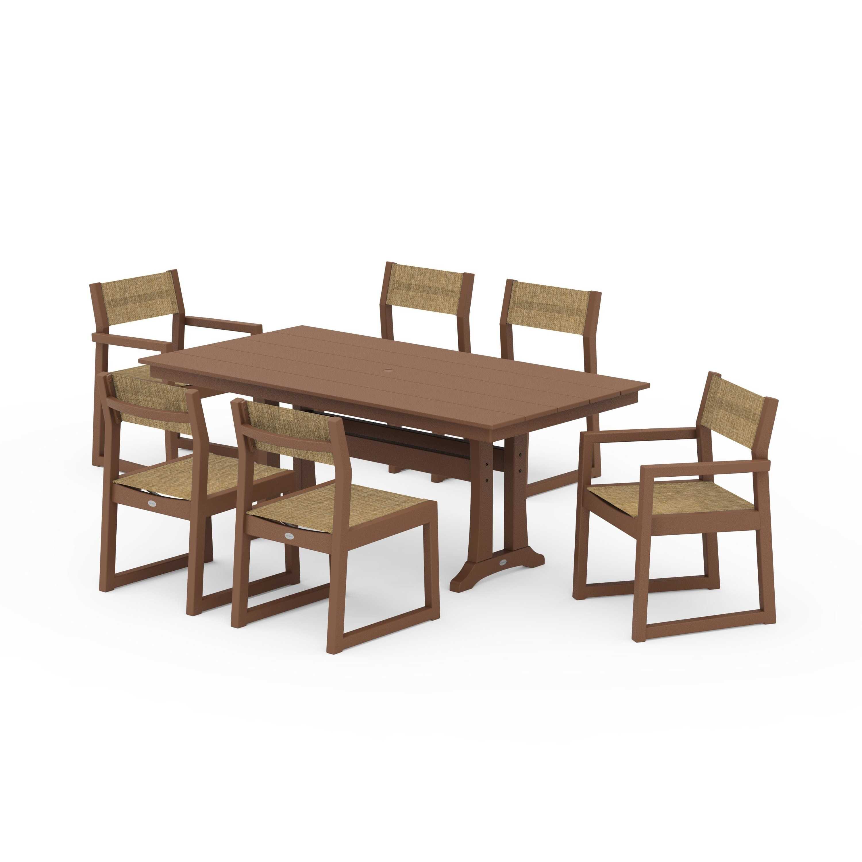 EDGE Sling 7-Piece Farmhouse Trestle Dining Set - Image 96
