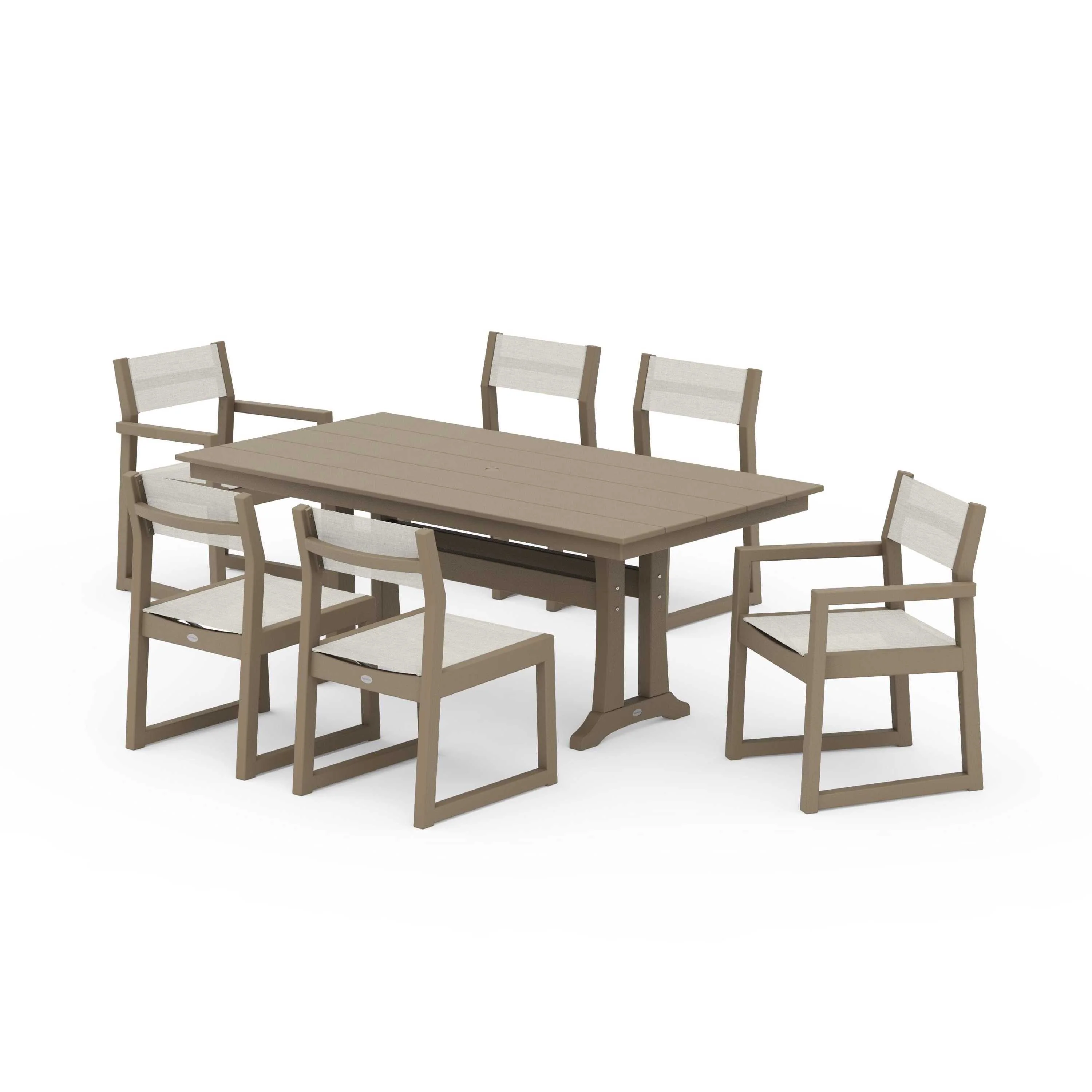 EDGE Sling 7-Piece Farmhouse Trestle Dining Set - Image 98