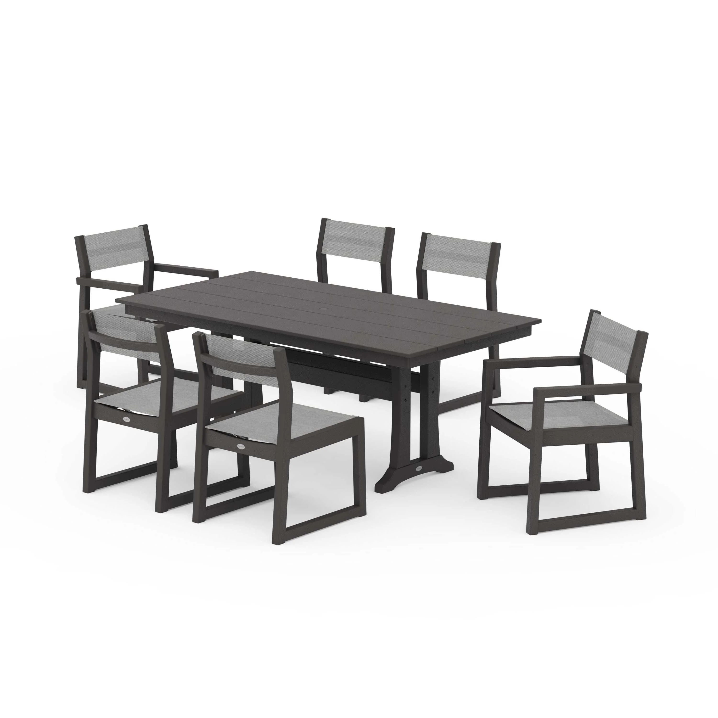 EDGE Sling 7-Piece Farmhouse Trestle Dining Set - Image 99