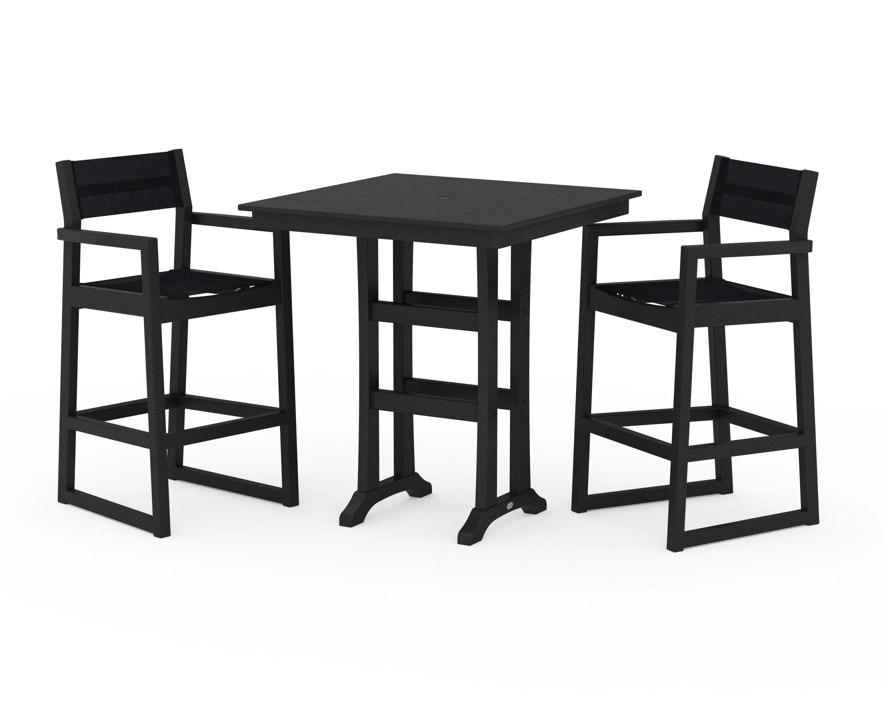 EDGE Sling Arm Chair 3-Piece Farmhouse Bar Set with Trestle Legs - Image 10