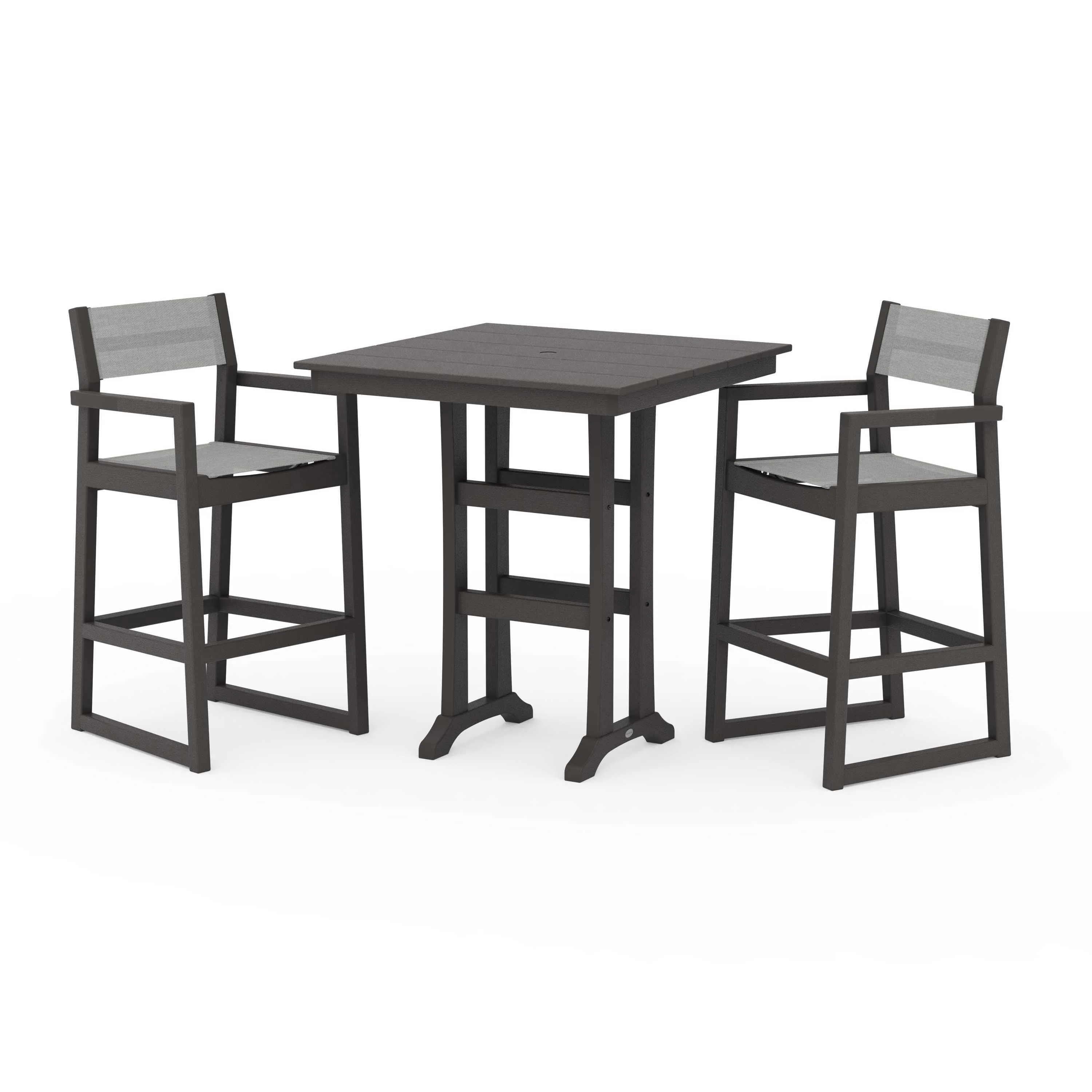 EDGE Sling Arm Chair 3-Piece Farmhouse Bar Set with Trestle Legs - Image 100