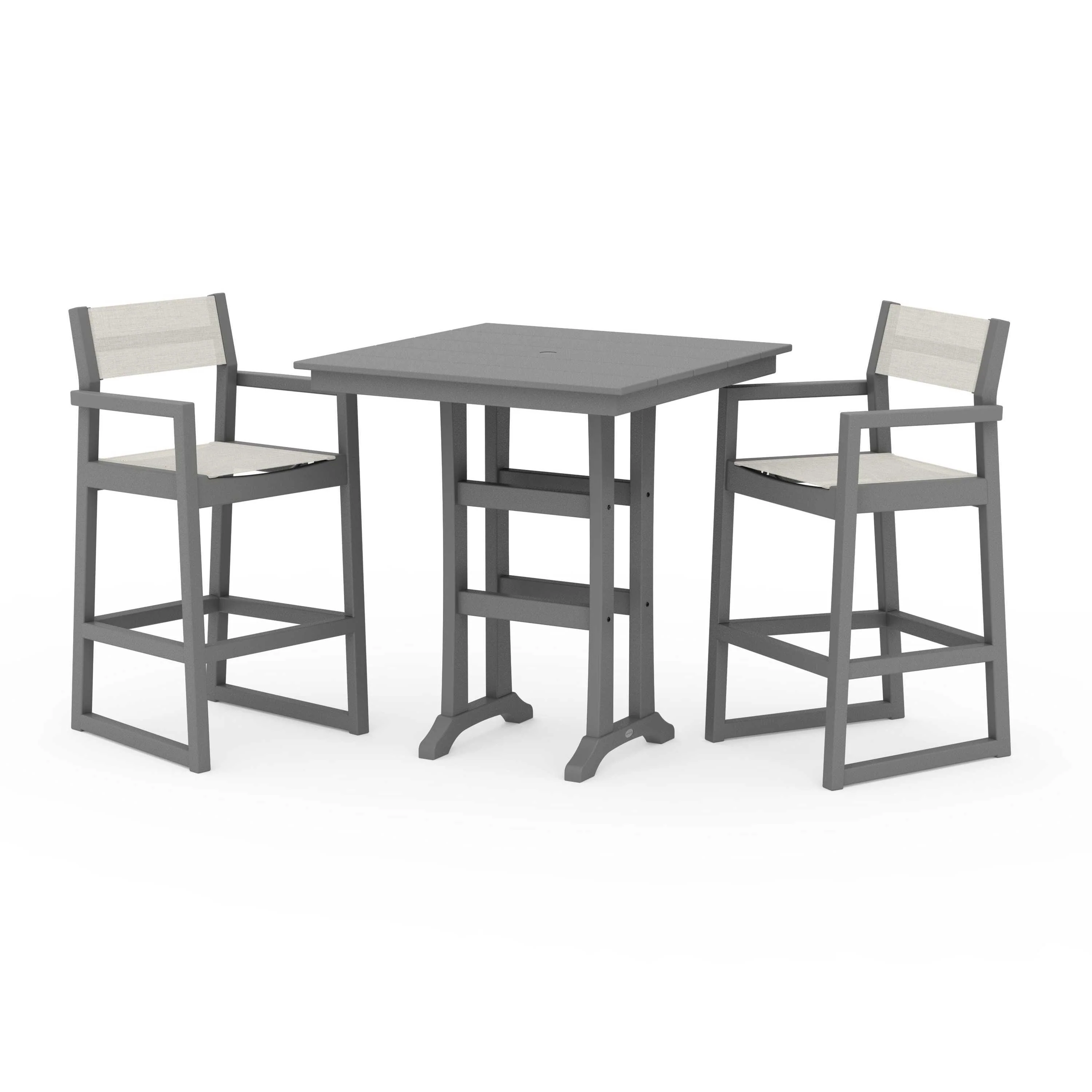 EDGE Sling Arm Chair 3-Piece Farmhouse Bar Set with Trestle Legs - Image 102